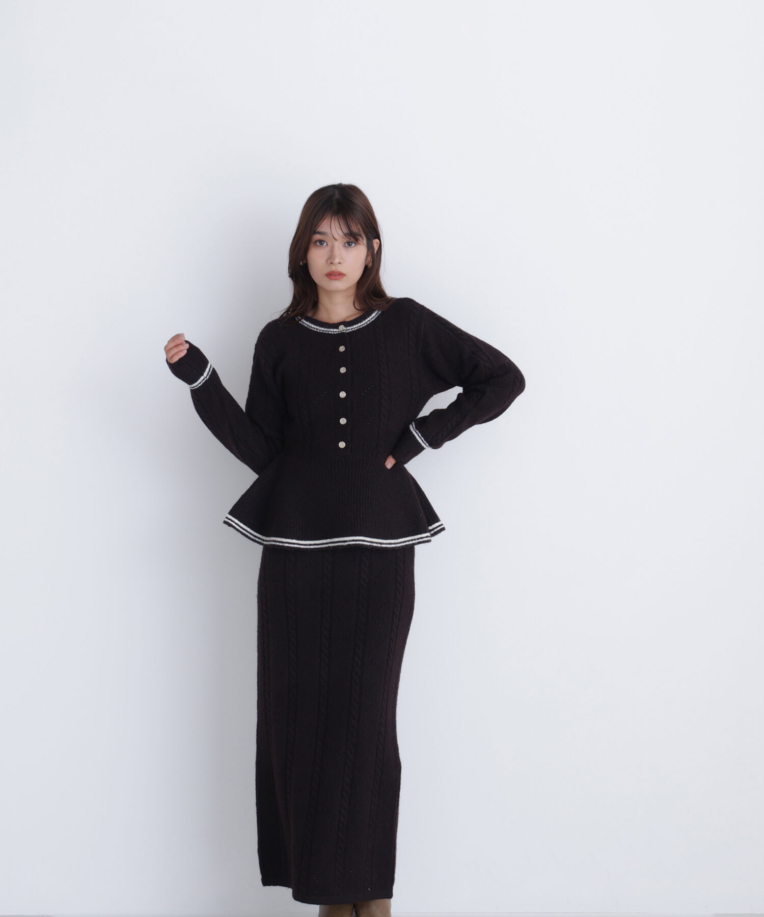  「ペプラムケーブルニットセットアップ」|ワンピース|