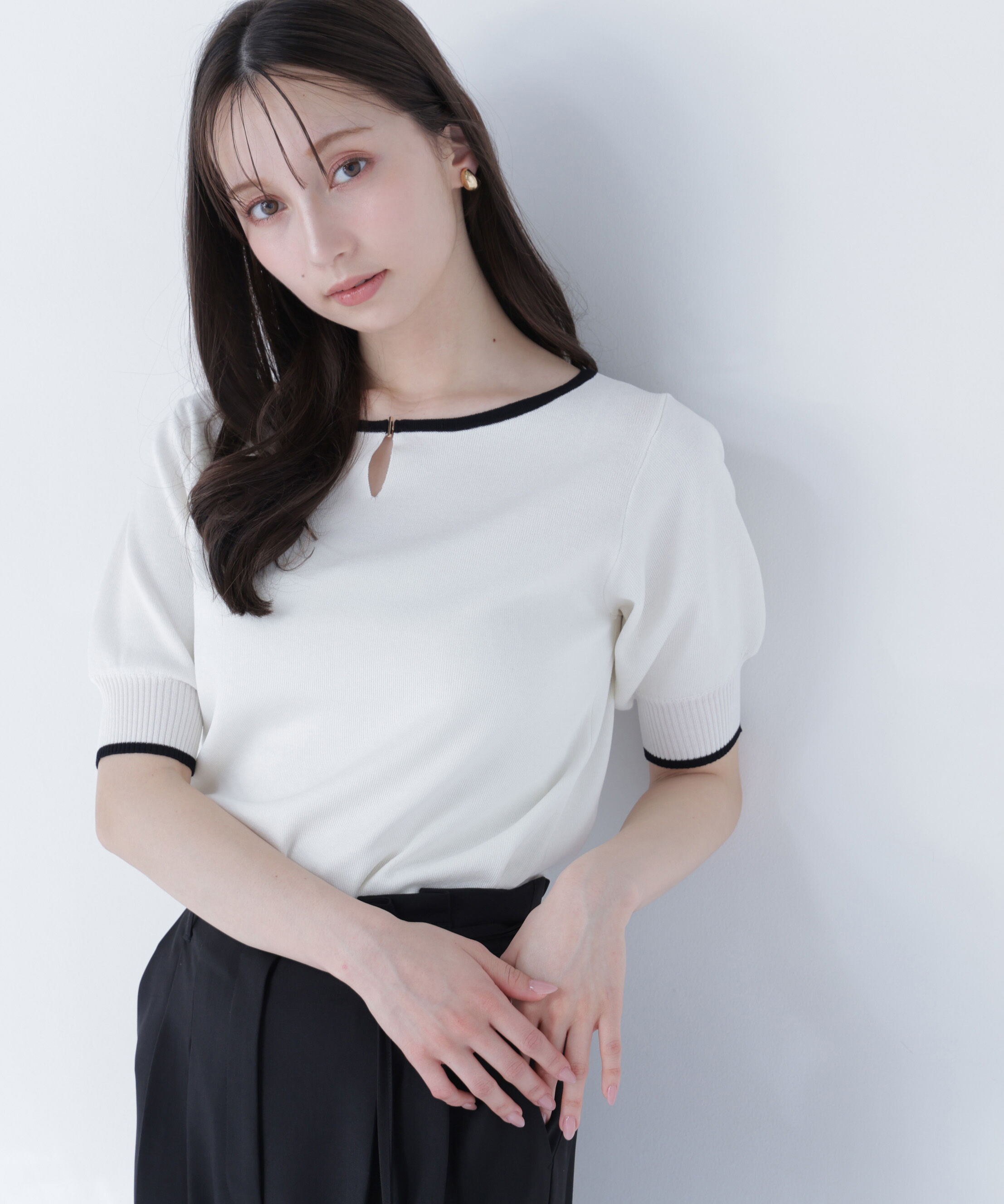  「バイカラーメタルポイントニット」|ニット・セーター|オフホワイト 2