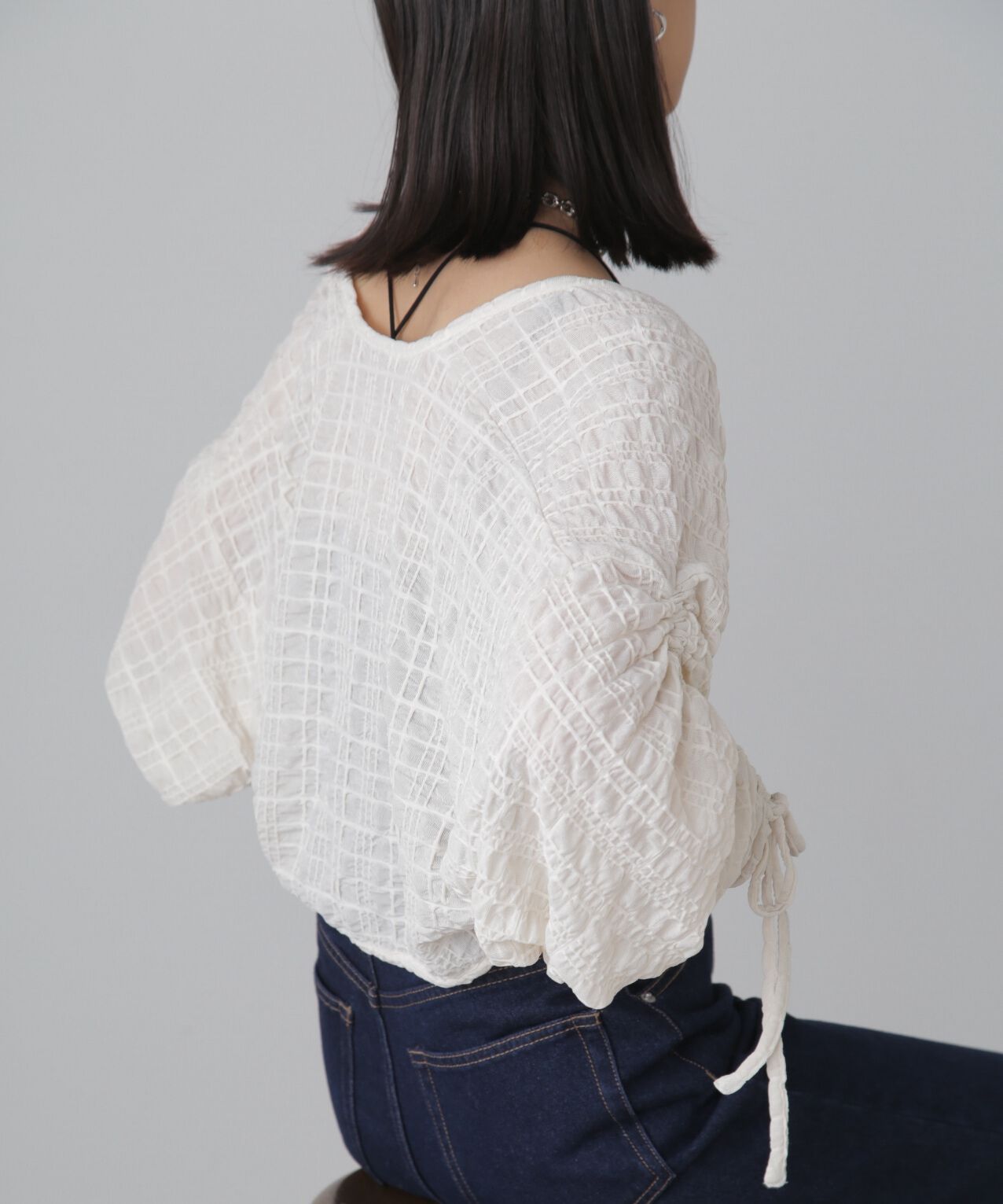  「シアーチェック袖シャーリングボレロ」|Tシャツ・カットソー|