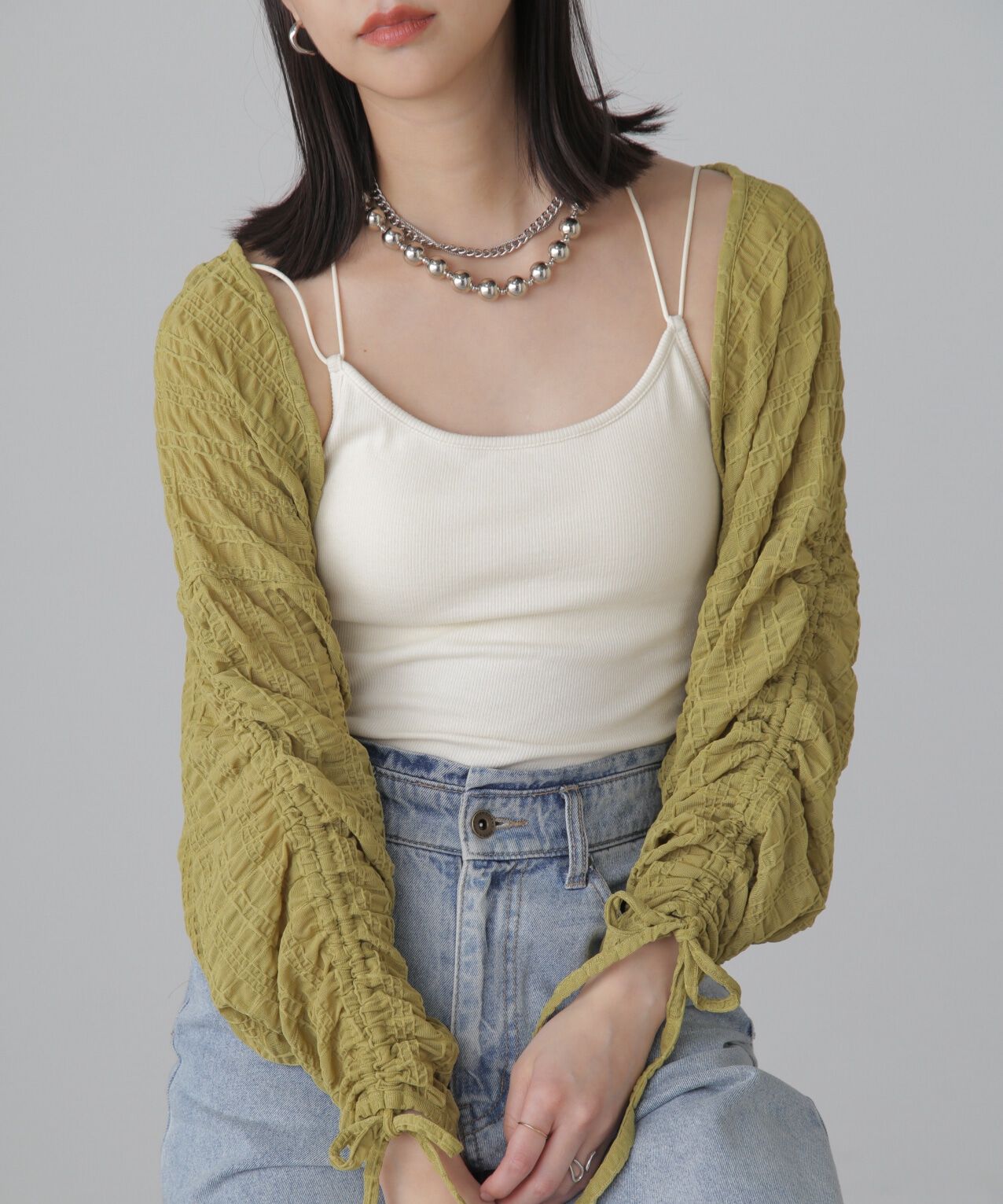  「シアーチェック袖シャーリングボレロ」|Tシャツ・カットソー|