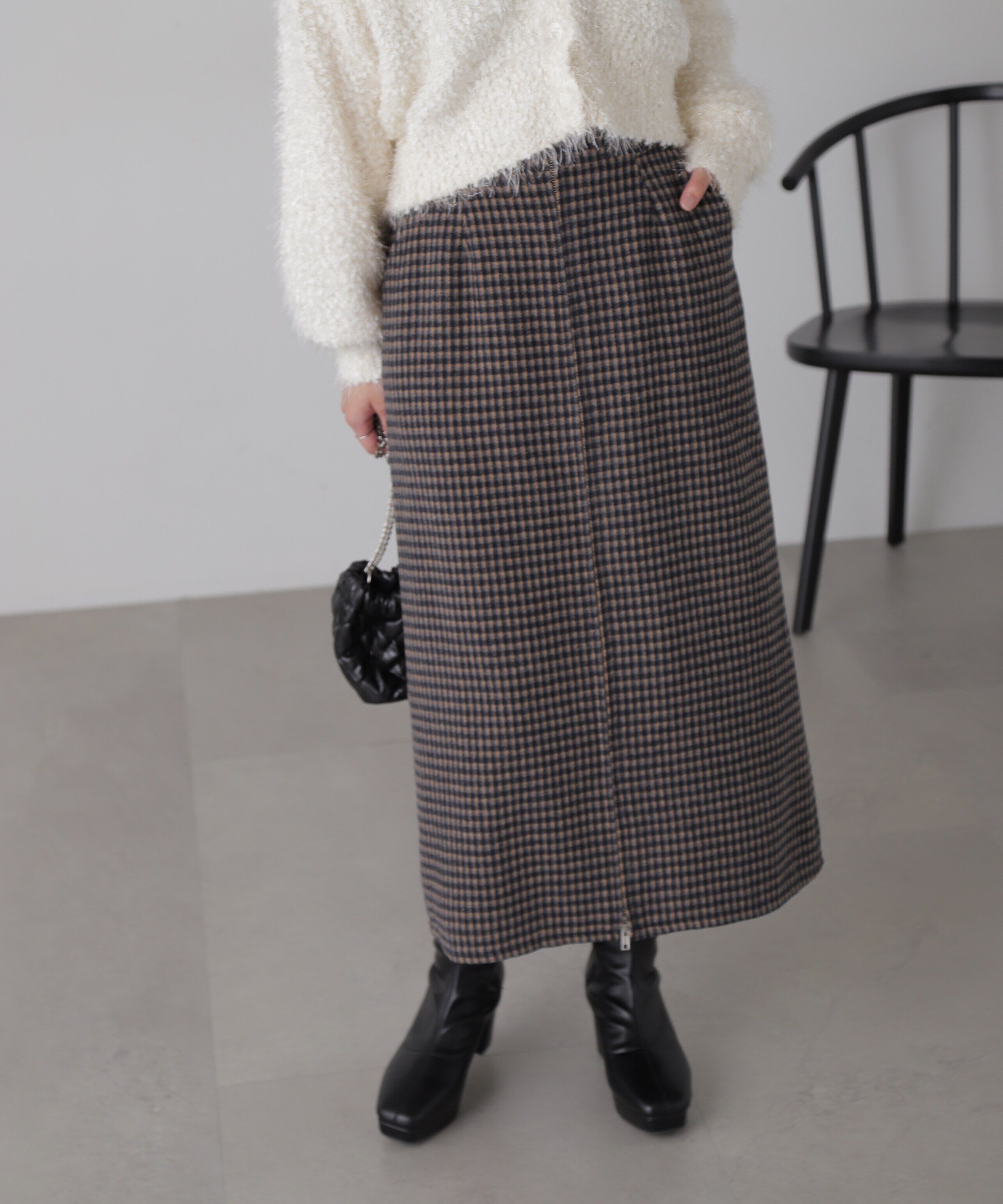  「フロントジップナロースカート」|スカート|ベージュミッ 1