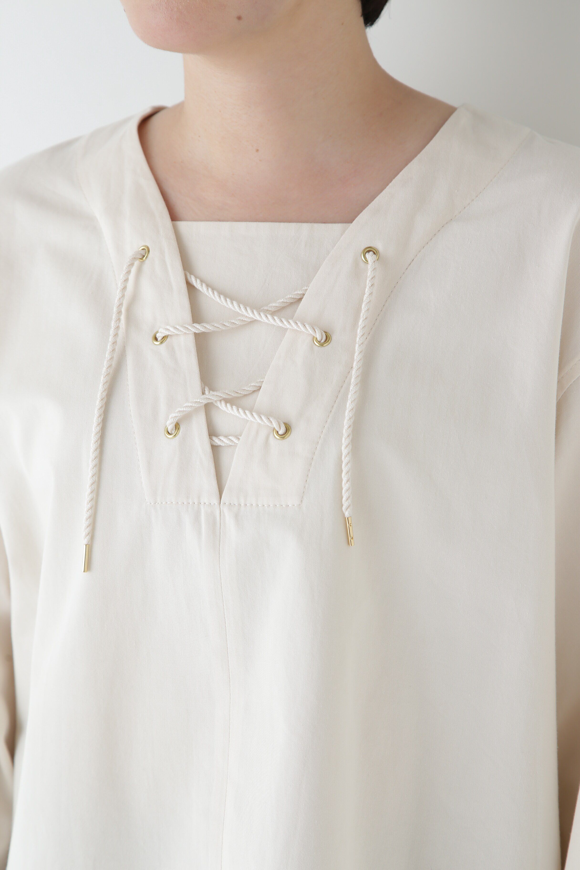  「◆ツイルワッシャーレースアップブラウス」|シャツ・ブラウス|