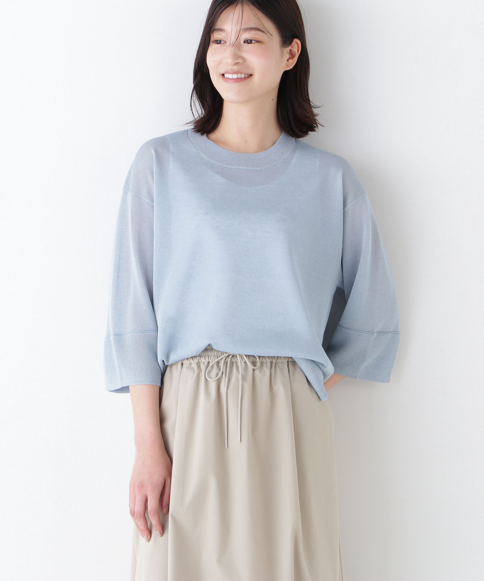  「◆シアーハイゲージクルーネックプルオーバー」|ニット・セーター|ブルー