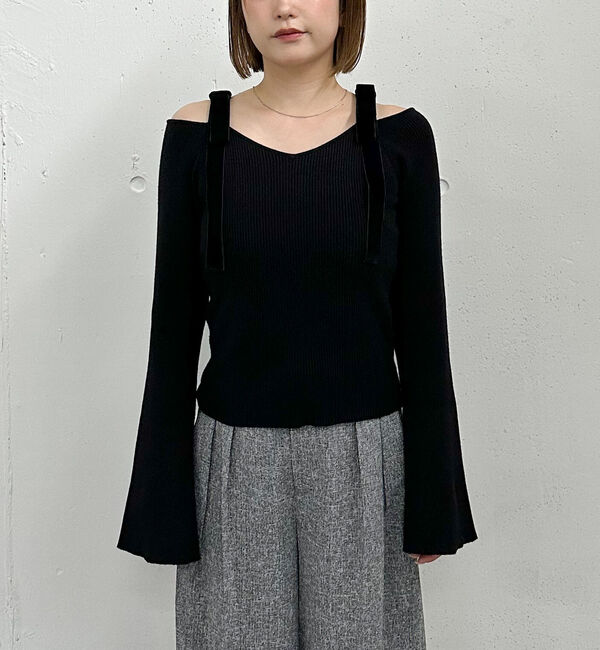 archives「ベロア肩リボンオフショルニットプルオーバー」|ニット・セーター|