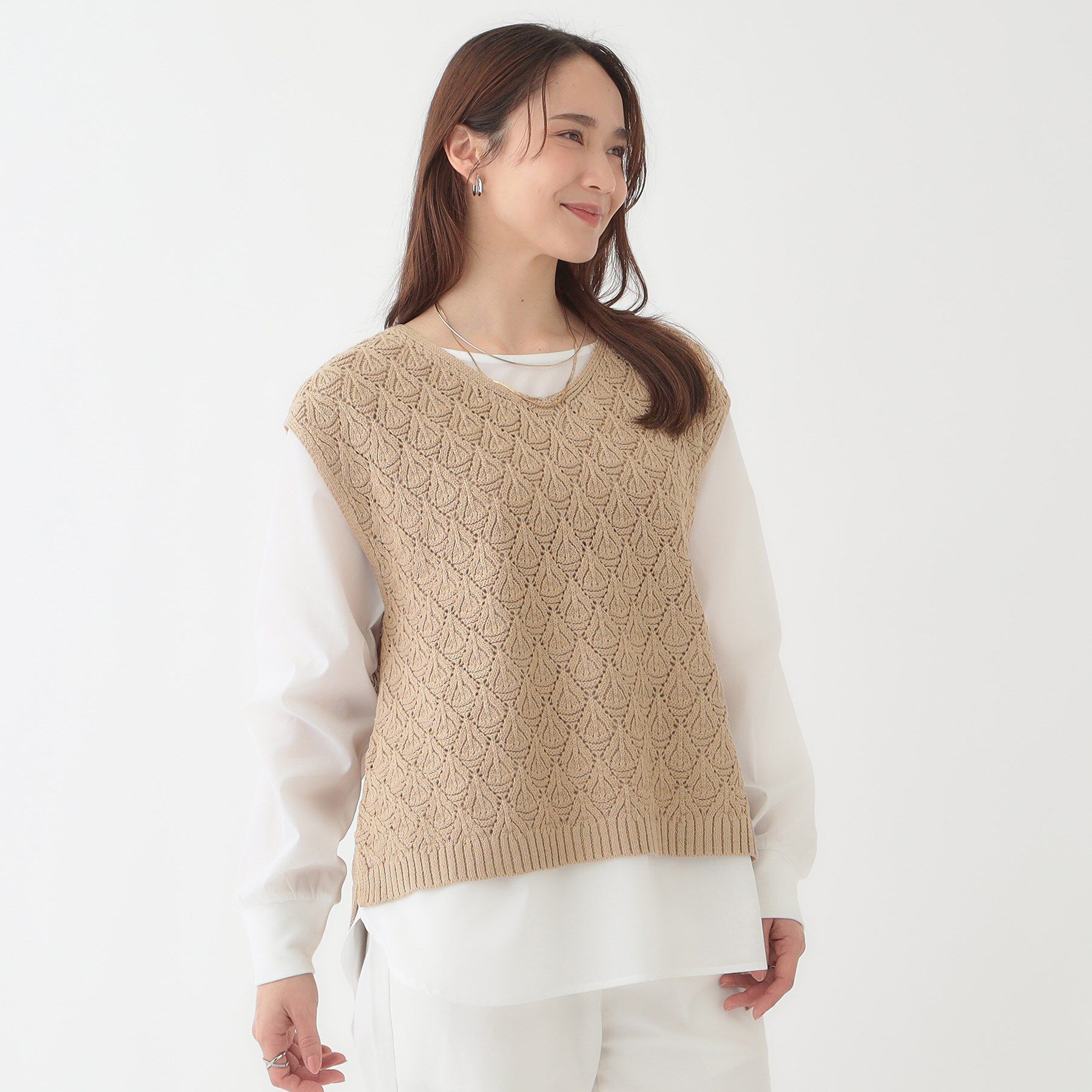 SHOO･LA･RUE「【洗える/S-LL/2点セット】透かし柄ベスト+ブラウス」|ニット・セーター|