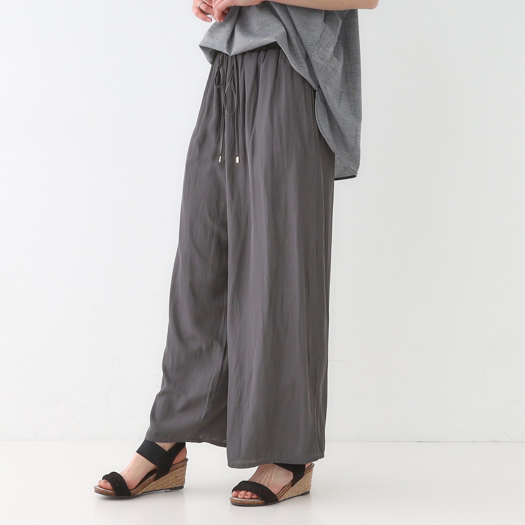 SHOO･LA･RUE「【高レビュー/着丈選べる】さらり柔らか マットサテンワイドパンツ」|その他|