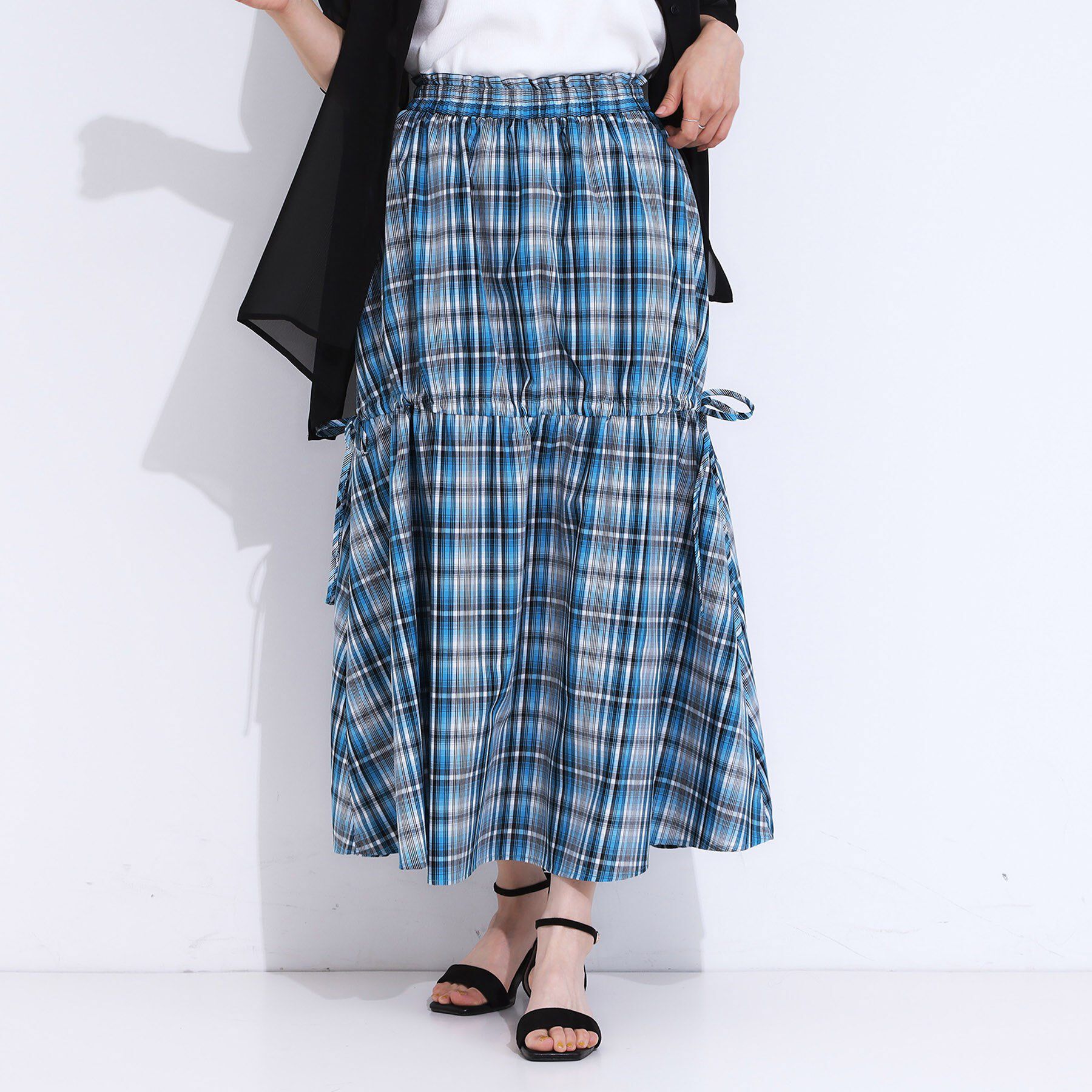 SHOO･LA･RUE「【S-LL】シルエットが変えられる チェック柄リボンフレアスカート」|スカート|