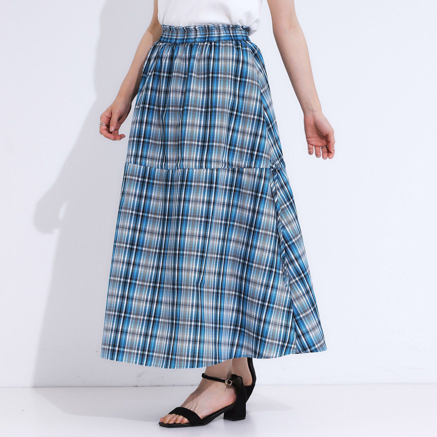 SHOO･LA･RUE「【S-LL】シルエットが変えられる チェック柄リボンフレアスカート」|スカート|