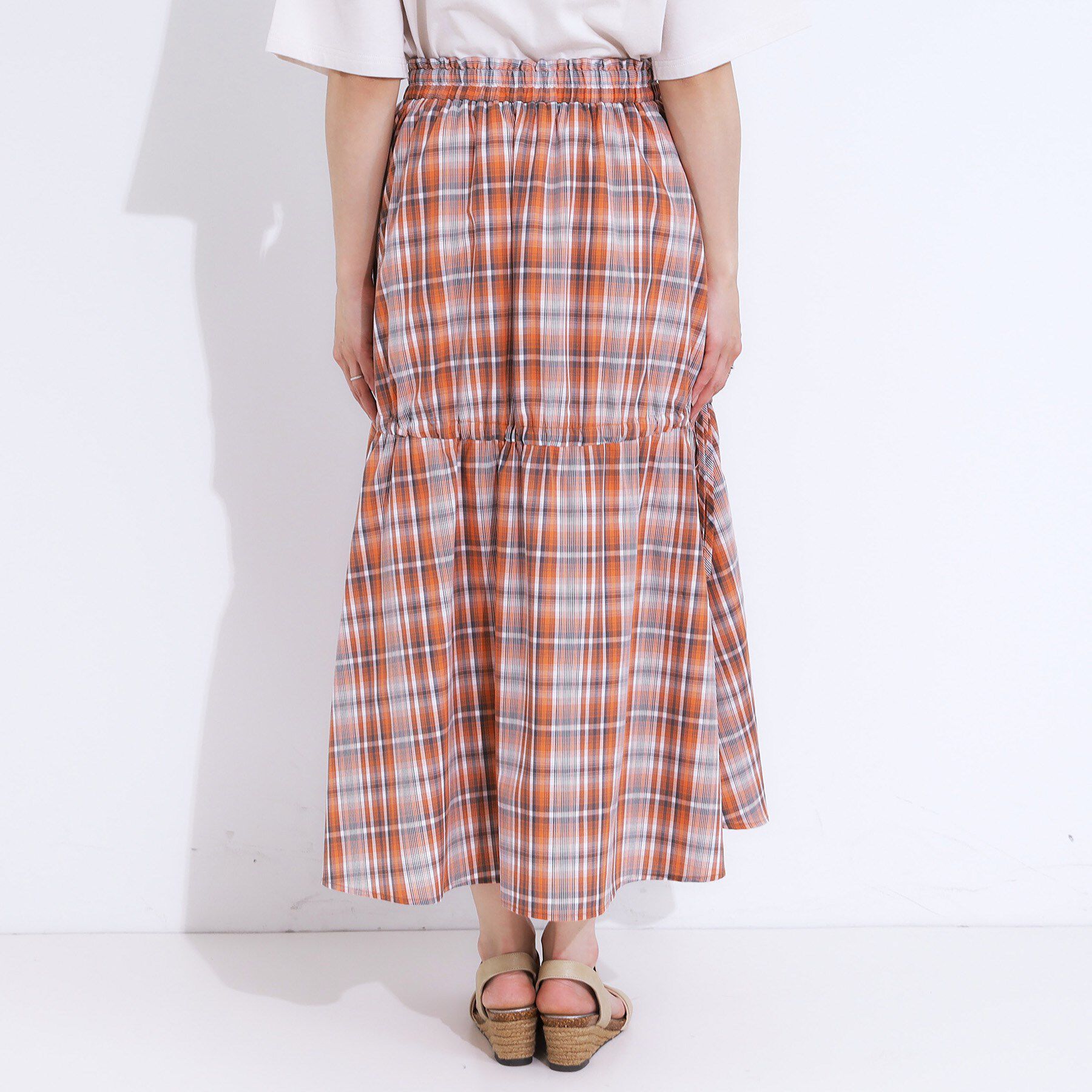 SHOO･LA･RUE「【S-LL】シルエットが変えられる チェック柄リボンフレアスカート」|スカート|