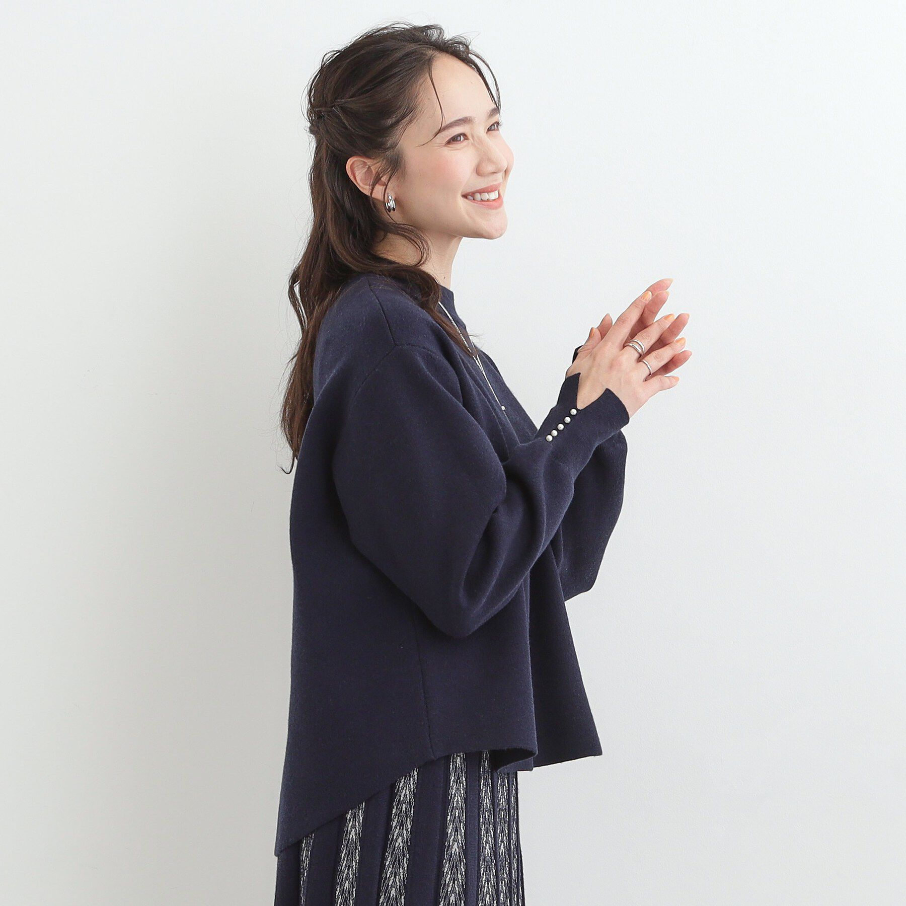 SHOO･LA･RUE「【洗濯機可/セットアップ可/インせず着られる】もちもち裾ラウンドニット」|ニット・セーター|