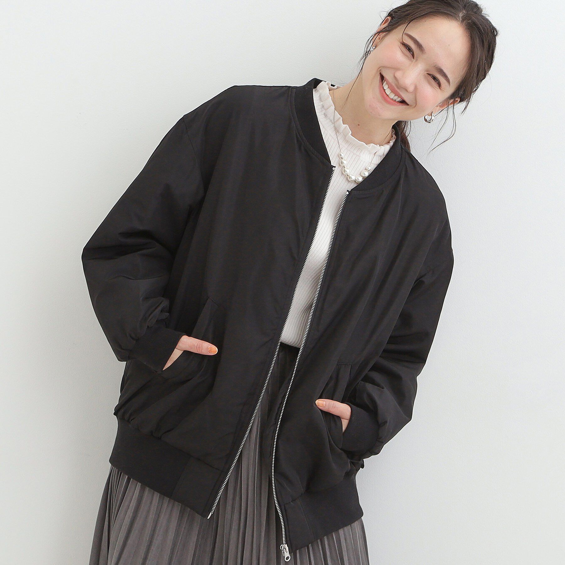 SHOO･LA･RUE「【S-LL】大人も取り入れやすい BIGシルエット MA－1ブルゾン」|ブルゾン・スタジャン|ブラック(019)