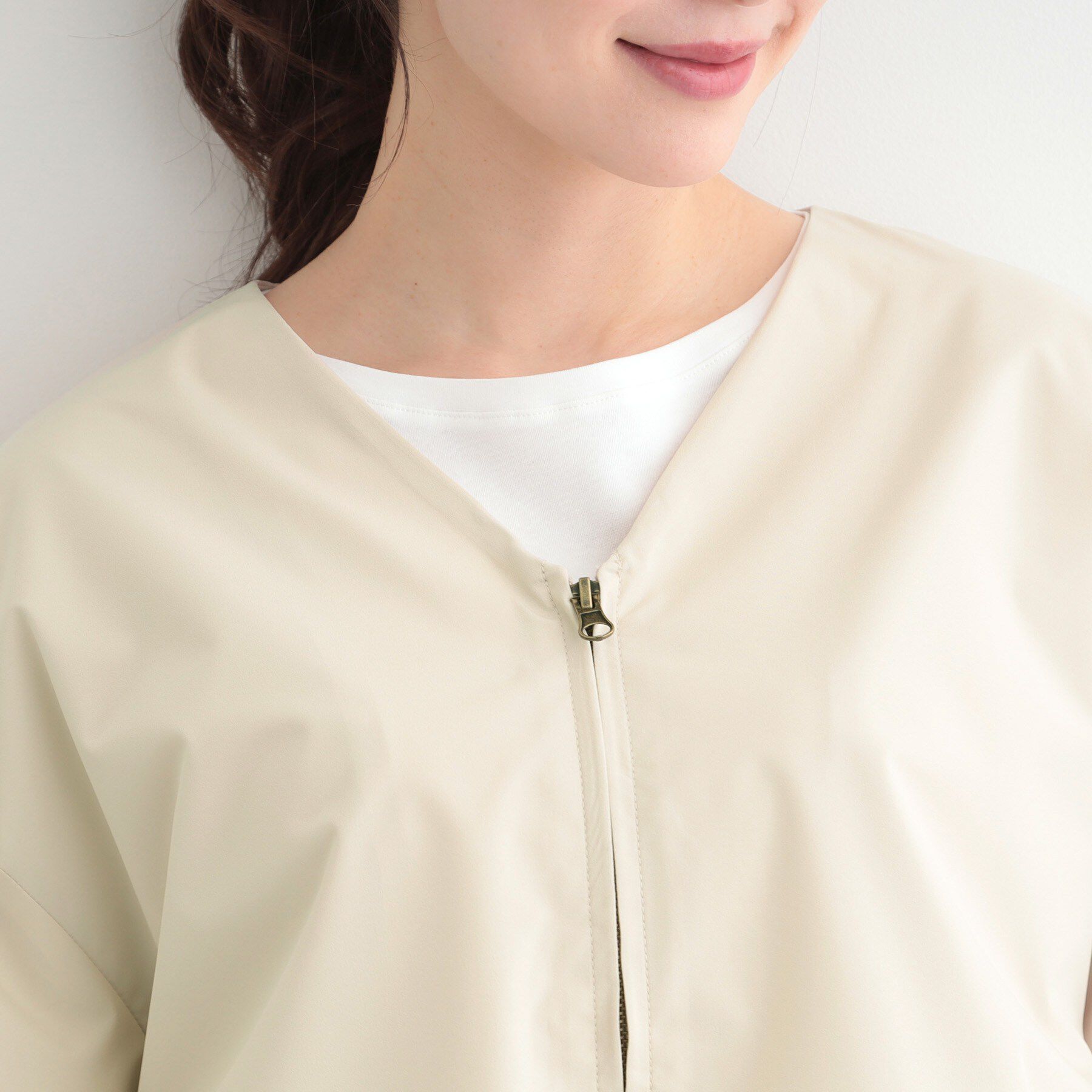 SHOO･LA･RUE「【防風/撥水/S-LL】お顔回りすっきり見え　Vネックバルーンブルゾン」|ブルゾン・スタジャン|