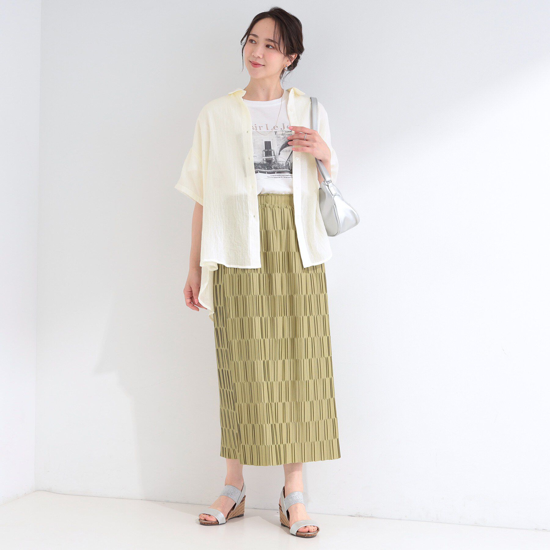 SHOO･LA･RUE「【S-LL】柔らかな透け感 5分袖シャツ」|シャツ・ブラウス|