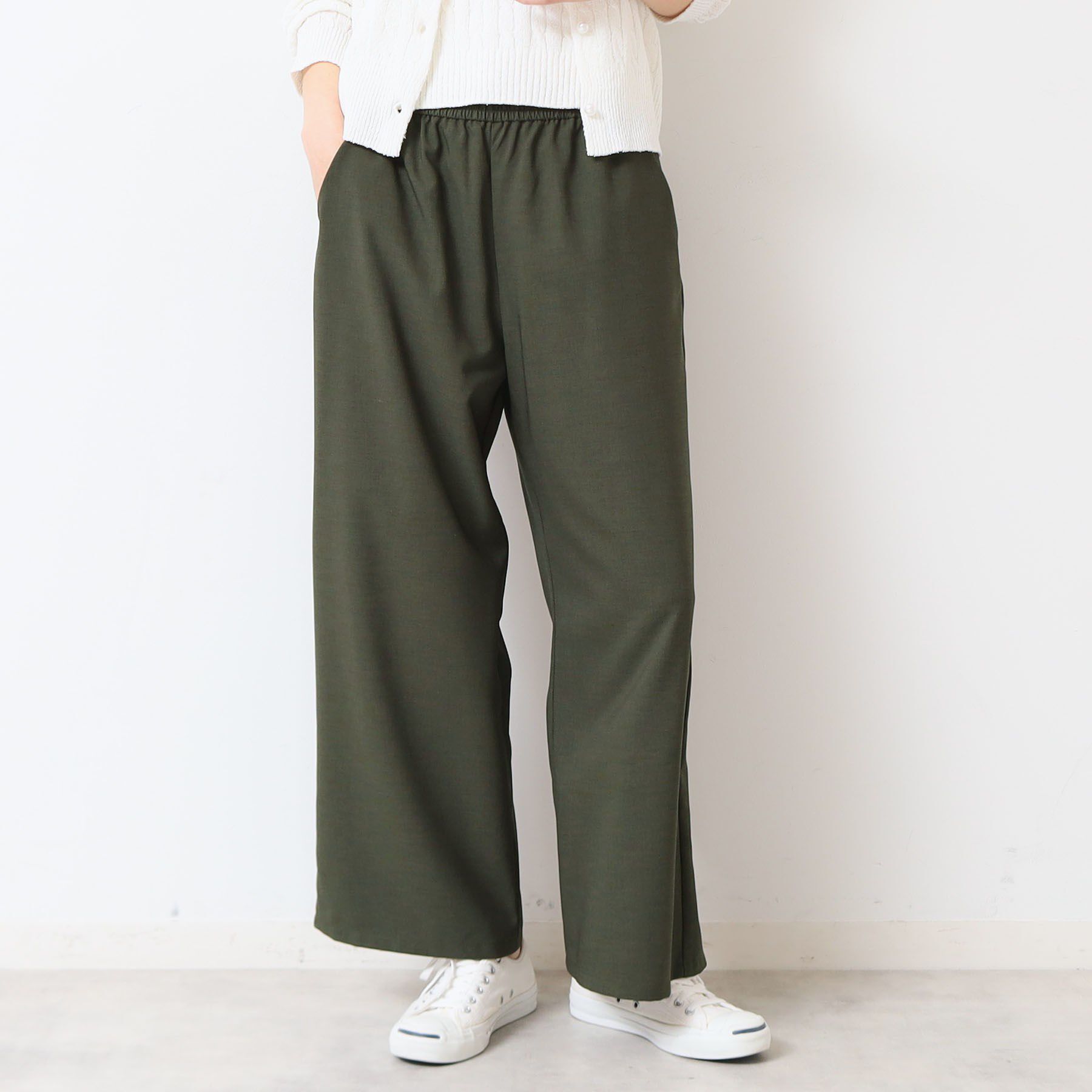 Dessin「【ウエストゴム・洗える】ドロストリラックスパンツ（XS～L）」|その他|カーキ(029)