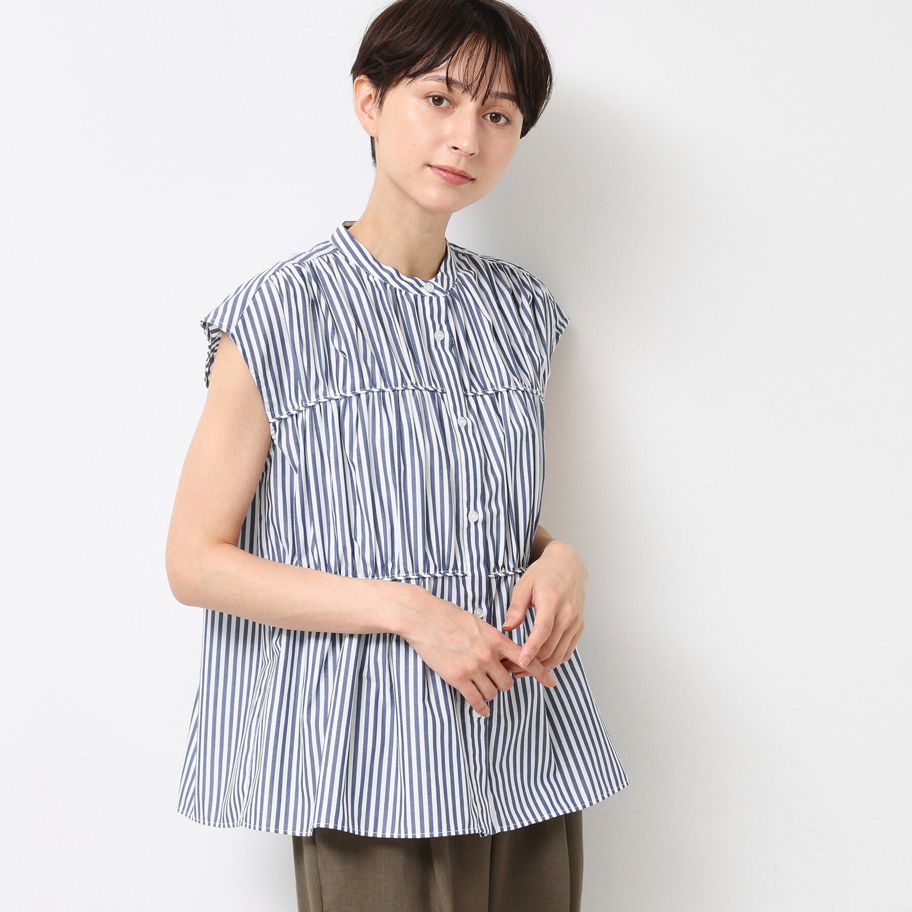 Dessin「【洗える】ストライプ柄ギャザーブラウス」|シャツ・ブラウス|