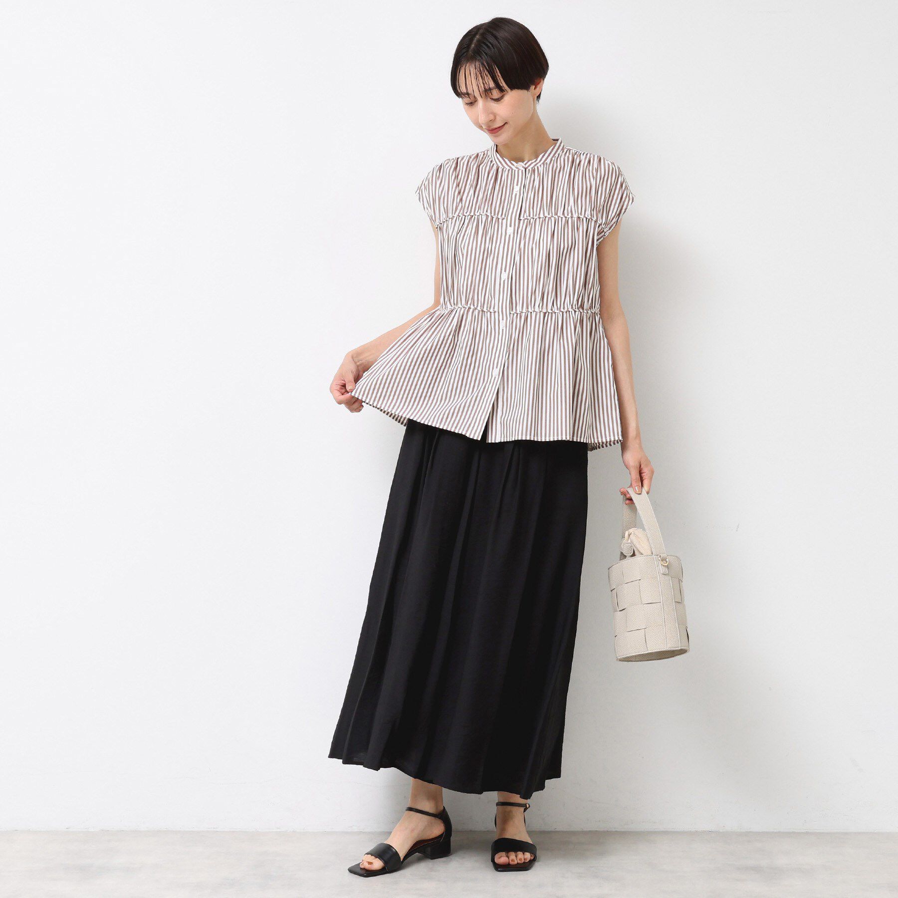 Dessin「【洗える】ストライプ柄ギャザーブラウス」|シャツ・ブラウス|