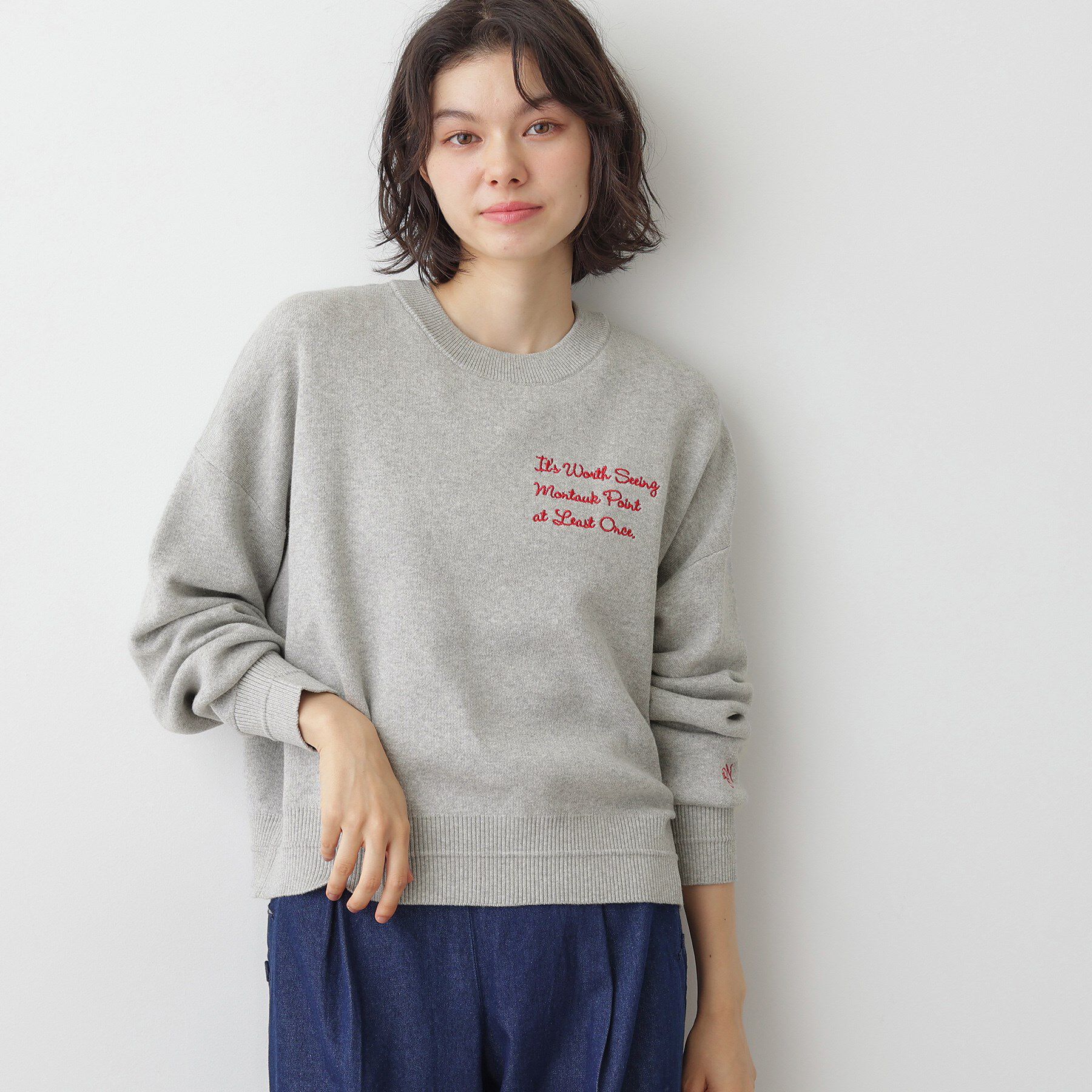 Dessin「【洗える】メッセージ刺繍入りジャカードニット」|ニット・セーター|