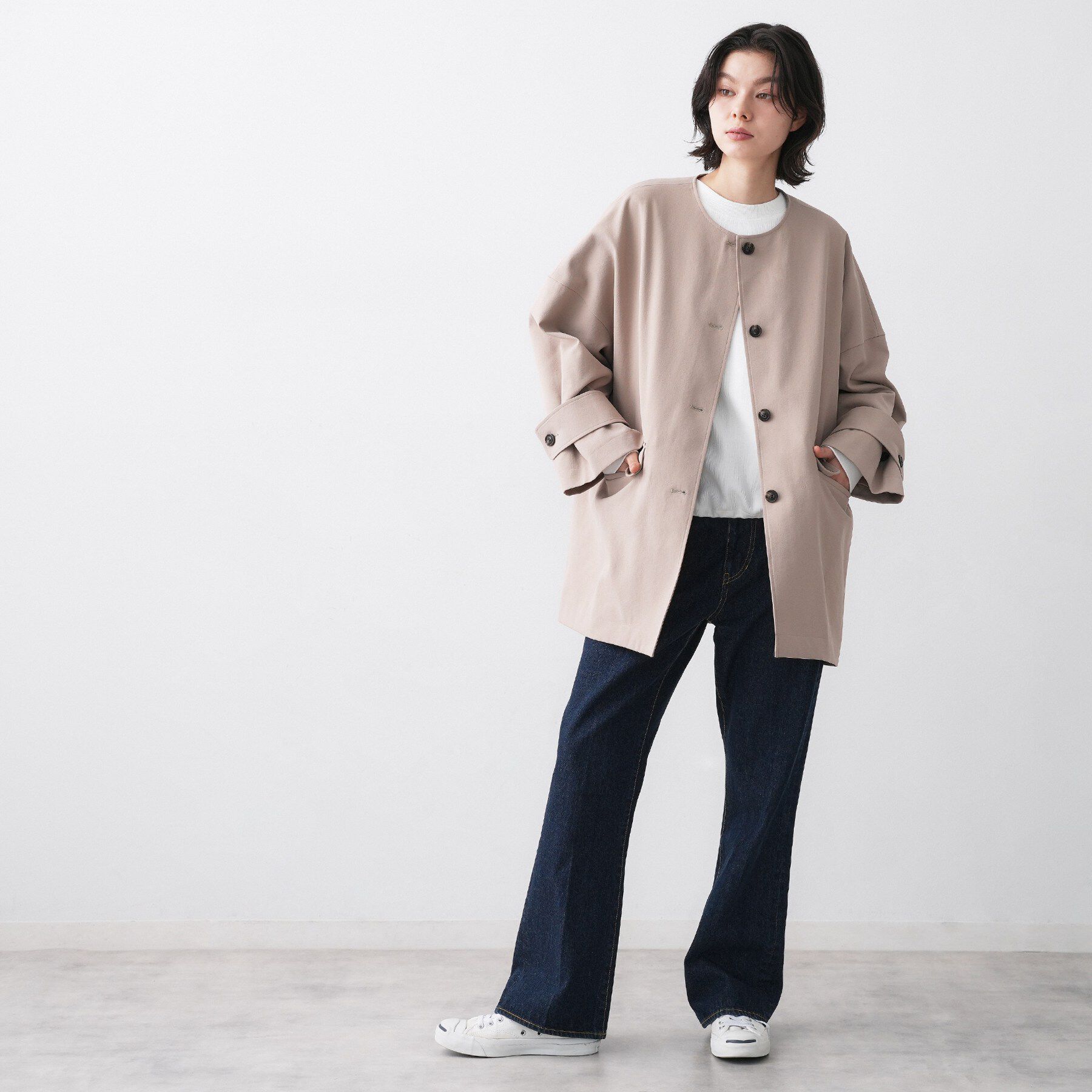 Dessin「【花粉ガード/撥水加工/洗える】クルーネックスプリングコート」|ノーカラーコート|