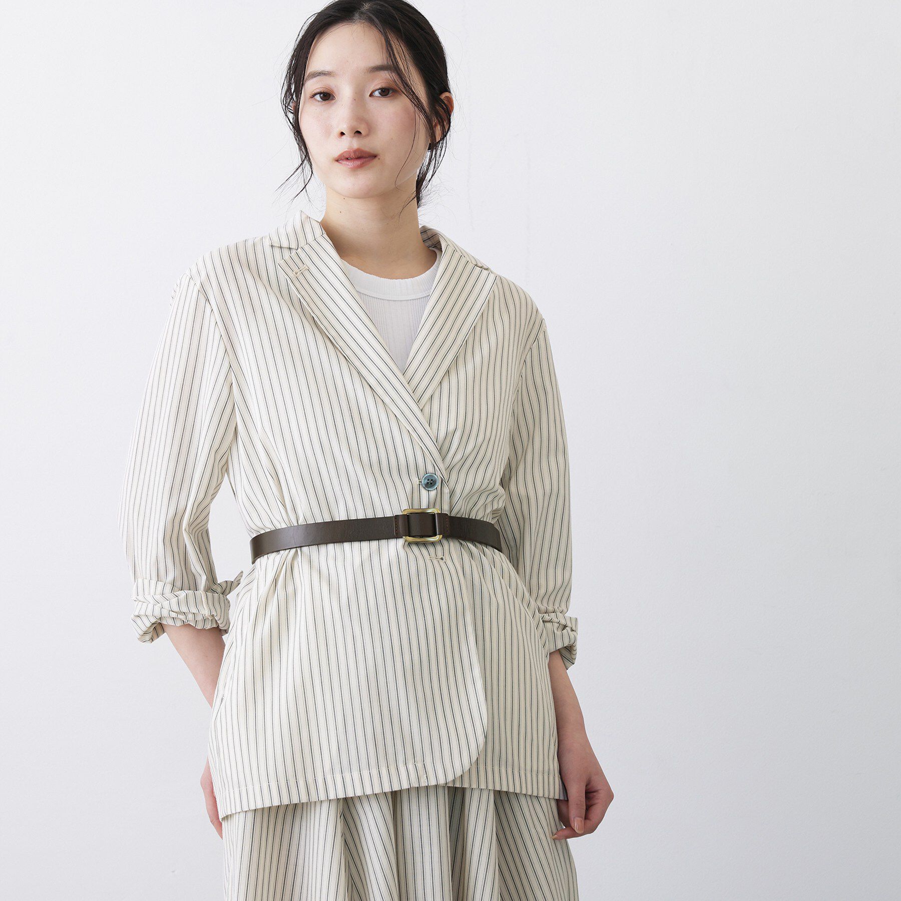 Dessin「【セットアップ可/洗える】ストライプシャツジャケット」|テーラードジャケット|