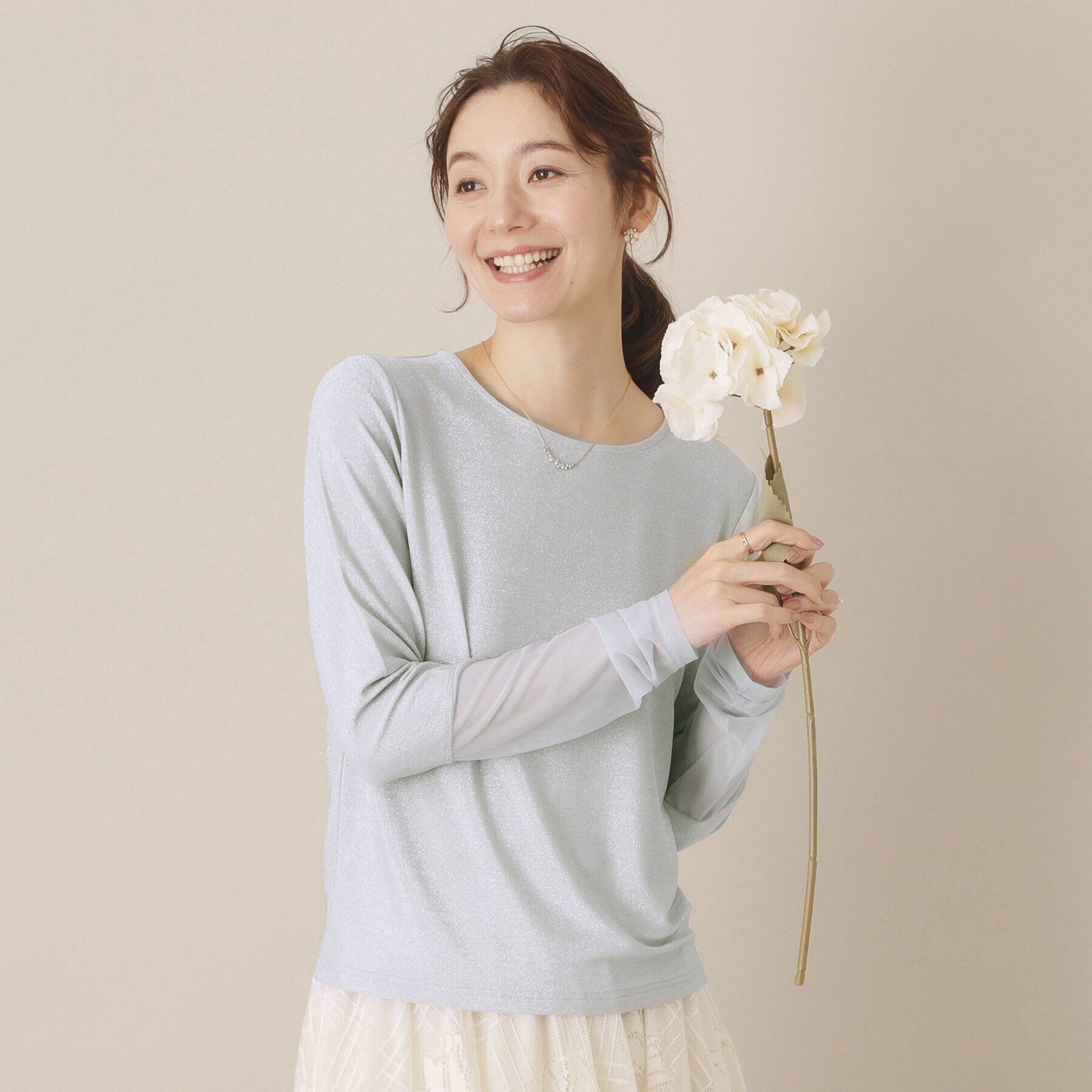 ITS&rsquo;DEMO「【手洗い可】袖シアーラメインナー」|Tシャツ・カットソー|ライトグレー(010