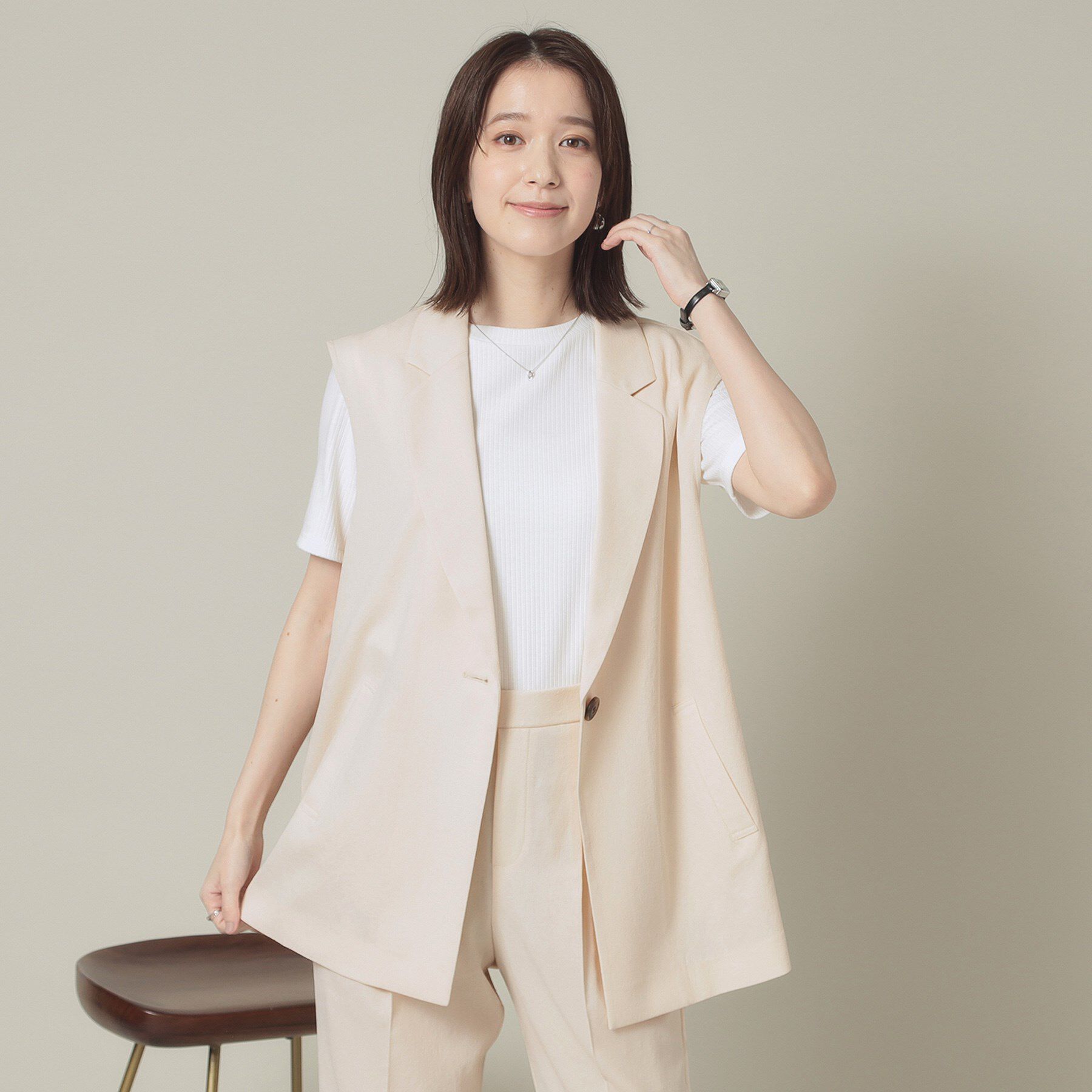 ITS&rsquo;DEMO「【手洗い可】麻調メッシュジレ」|ベスト・ジレ|