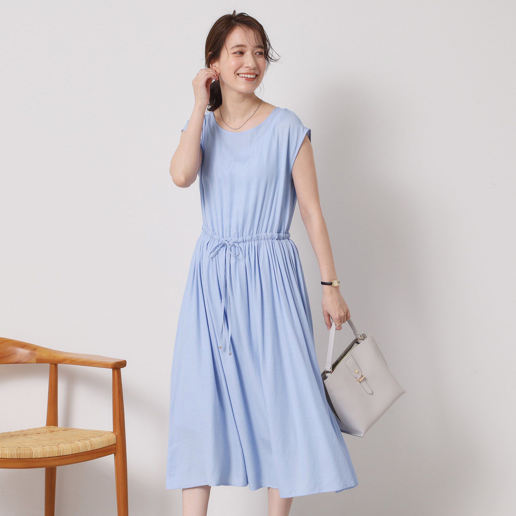 ITS&rsquo;DEMO「【さらりタッチ／手洗い可】強撚スラブブラウジングワンピース」|ワンピース|