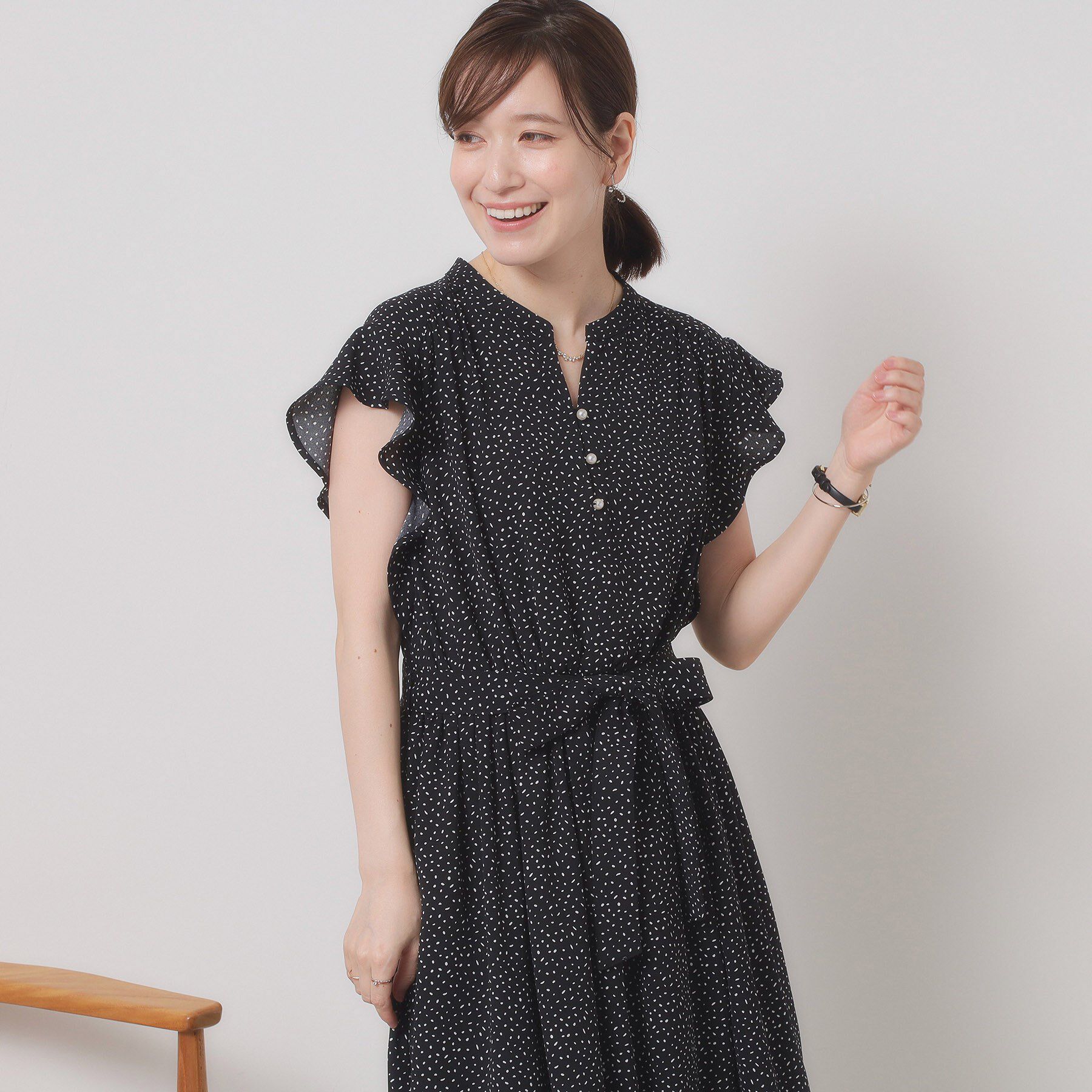 ITS&rsquo;DEMO「【手洗い可】フリル袖ブラウジングワンピース」|ワンピース|