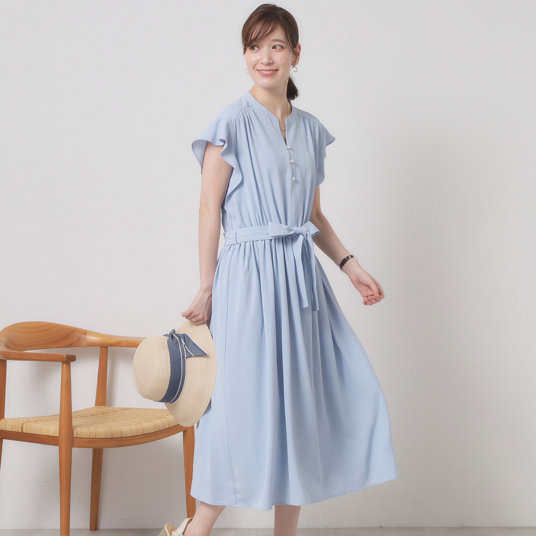 ITS&rsquo;DEMO「【手洗い可】フリル袖ブラウジングワンピース」|ワンピース|