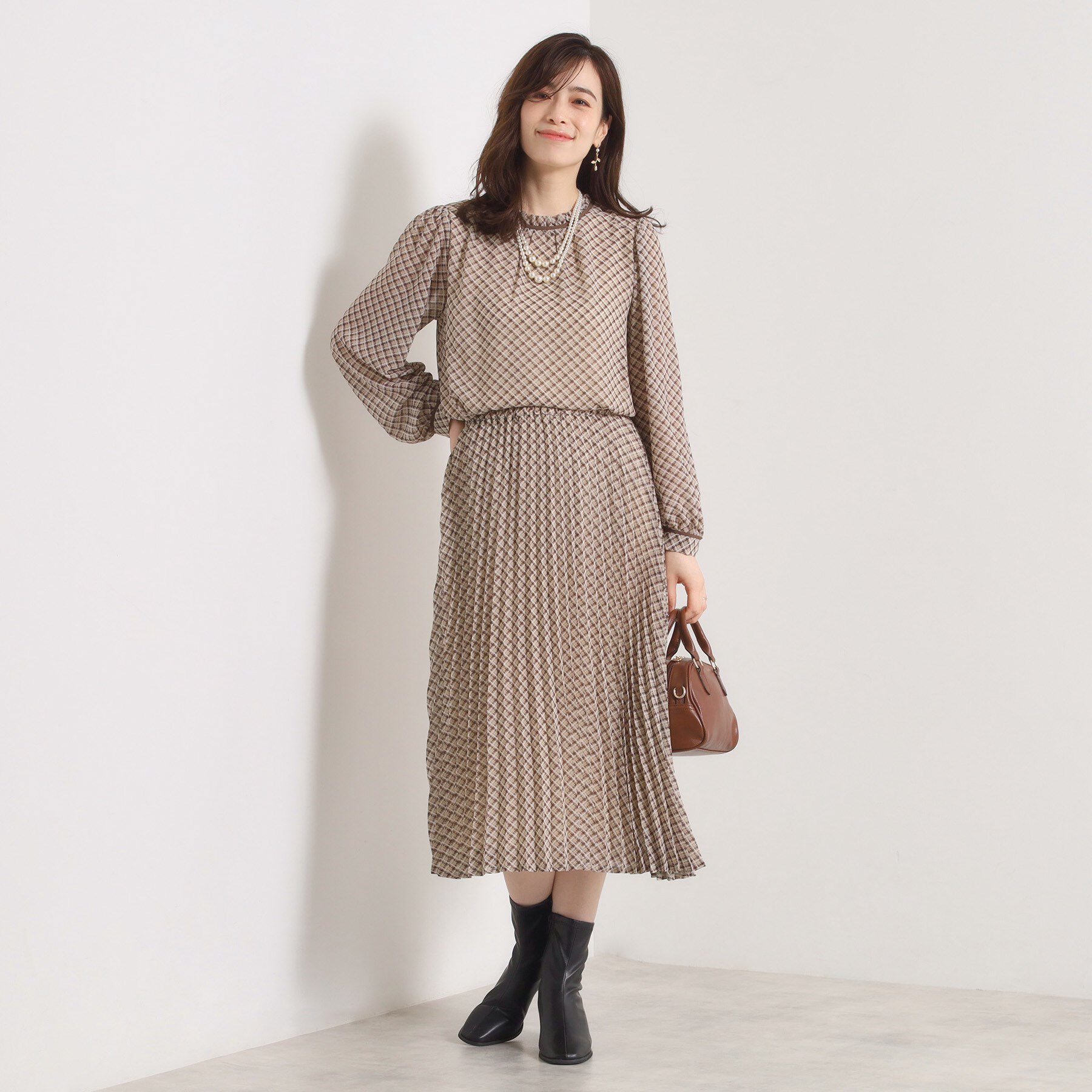 ITS&rsquo;DEMO「【手洗い可／セットアップ可】チェックスタンドフリルブラウス」|シャツ・ブラウス|