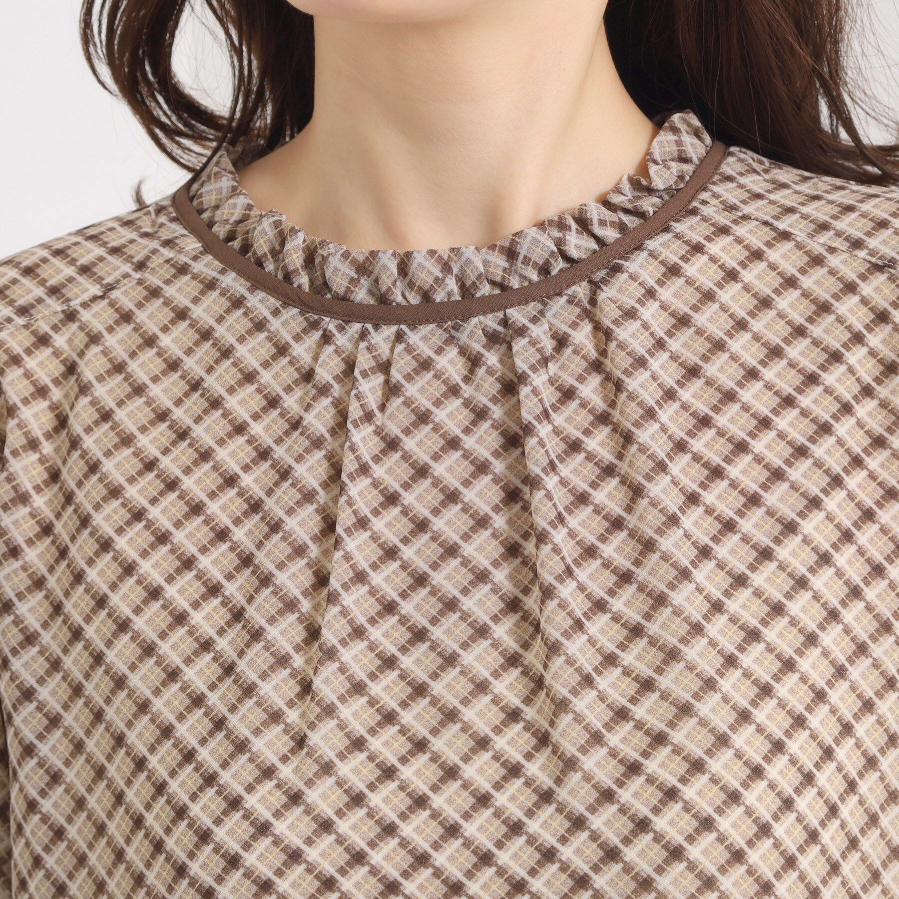 ITS&rsquo;DEMO「【手洗い可／セットアップ可】チェックスタンドフリルブラウス」|シャツ・ブラウス|