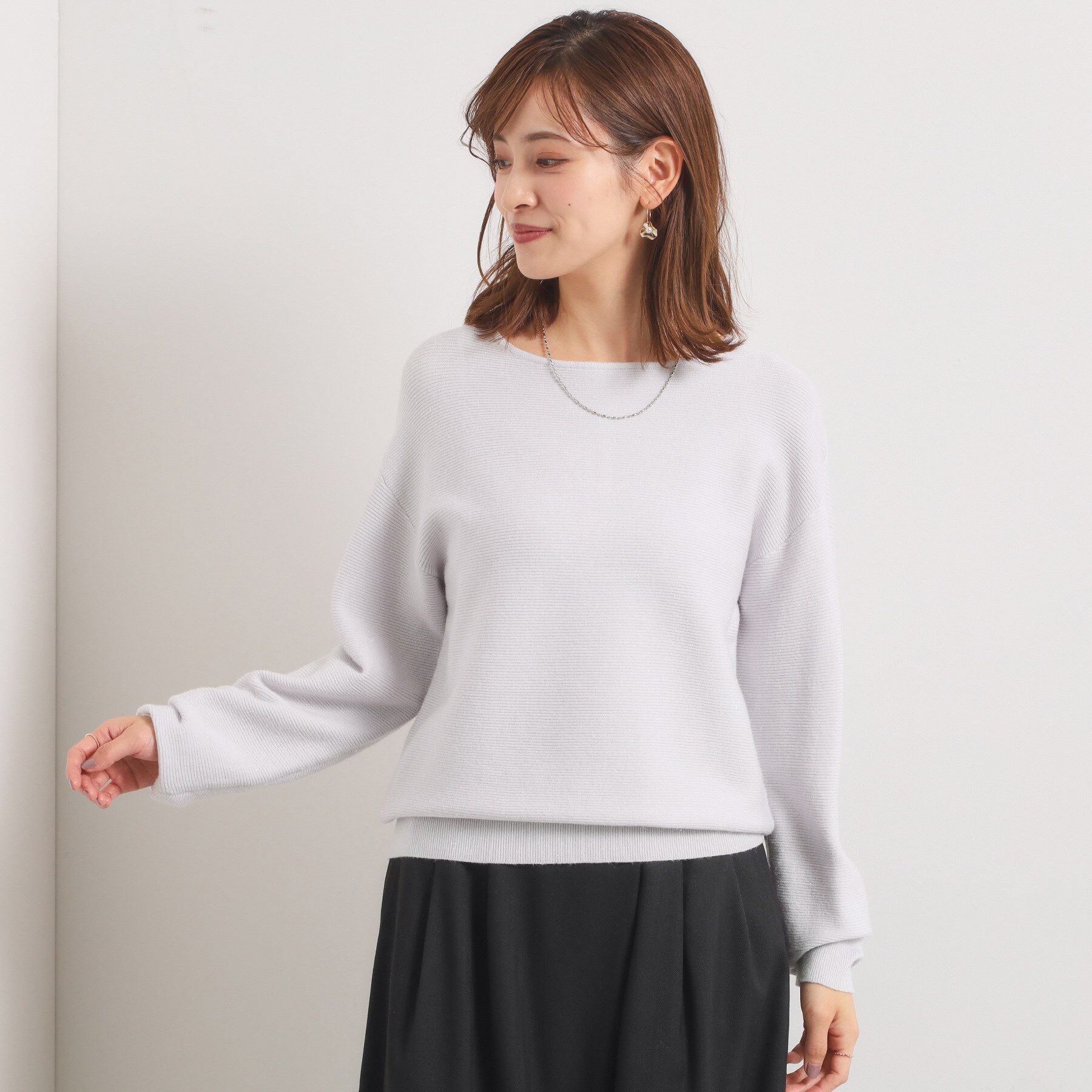 ITS&rsquo;DEMO「【手洗い可】バックパール調ラメニット」|ニット・セーター|ライトグレー(011