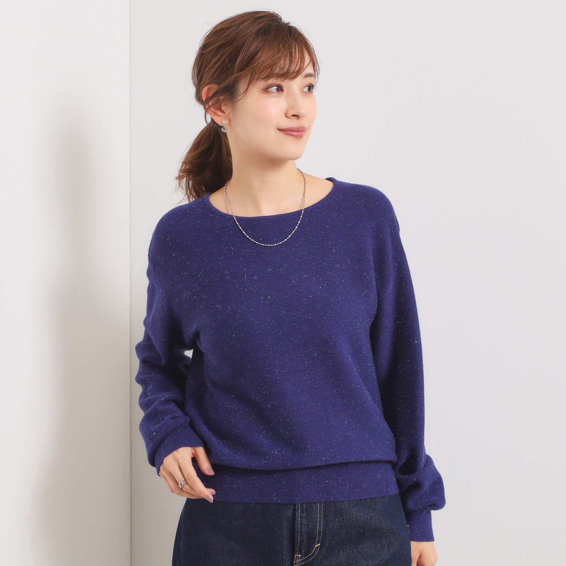 ITS&rsquo;DEMO「【手洗い可】バックパール調ラメニット」|ニット・セーター|ネイビー(094)