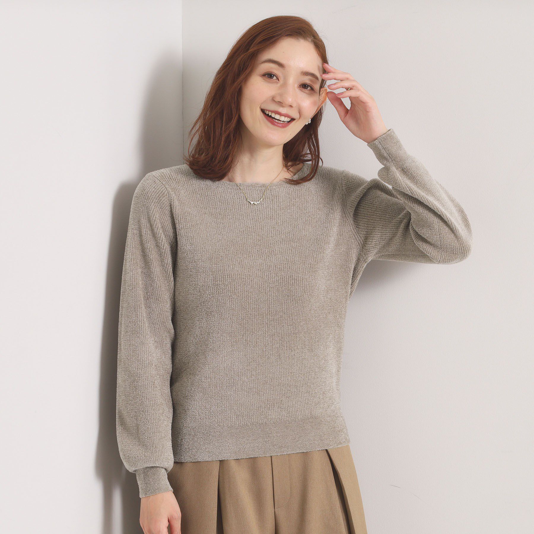 ITS&rsquo;DEMO「【毛玉防止／洗濯機OK】ボートネックモールニット」|ニット・セーター|ベージュ(052)