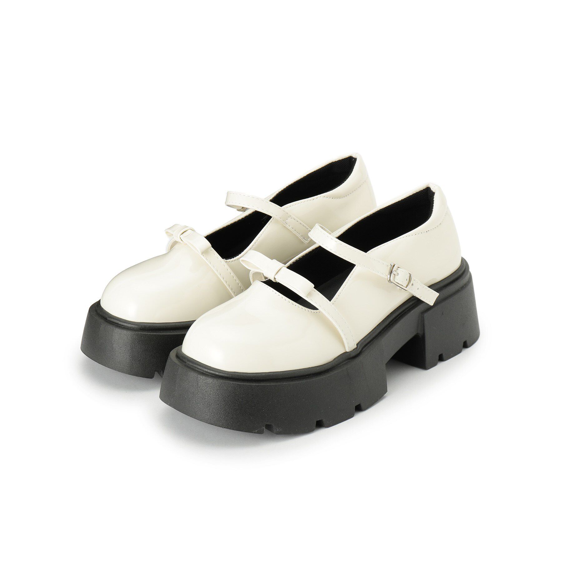 csT&P「厚底 リボン付きダブルストラップパンプス」|パンプス|アイボリー(204)