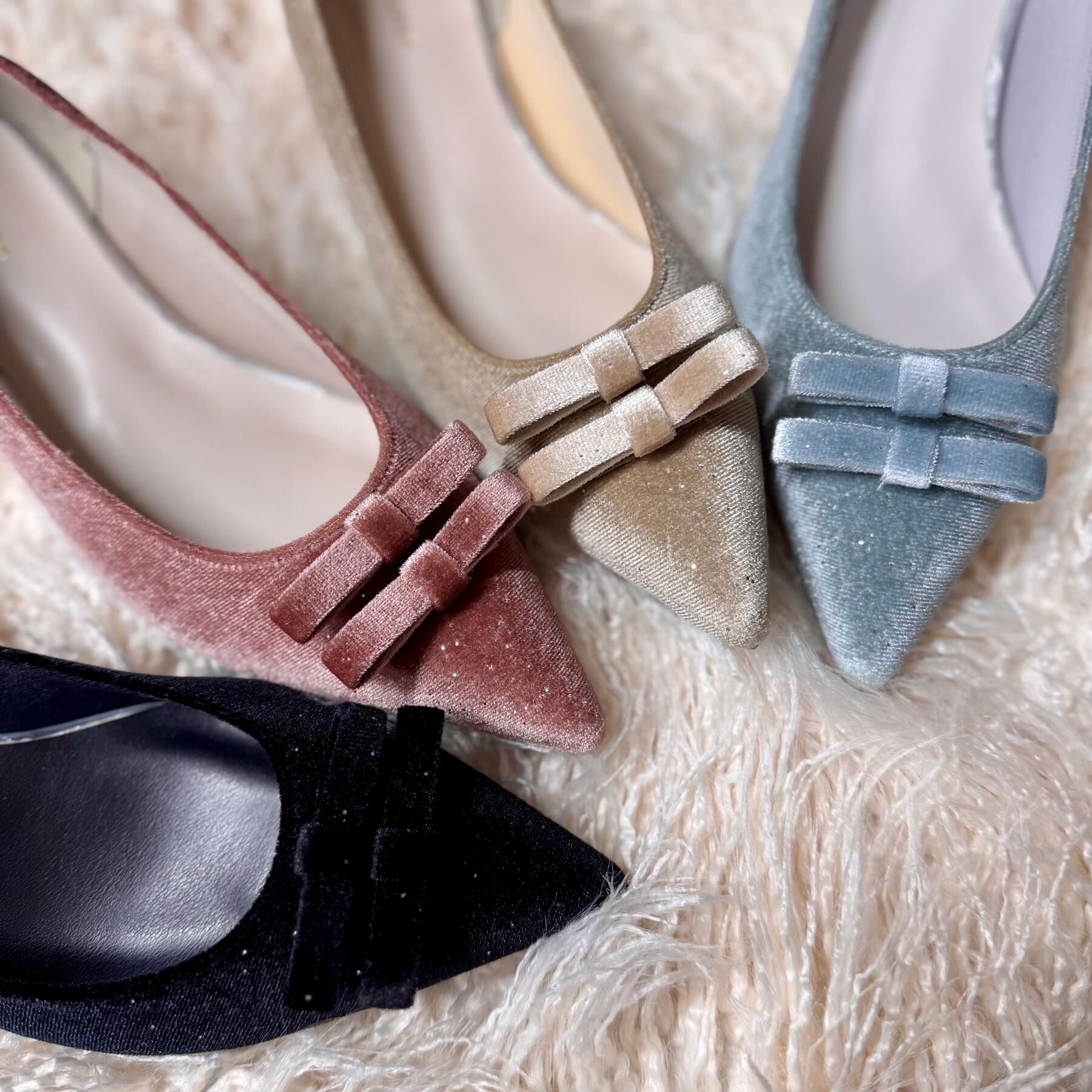 ESPERANZA「ラメベルベットダブルリボンパンプス」|パンプス|