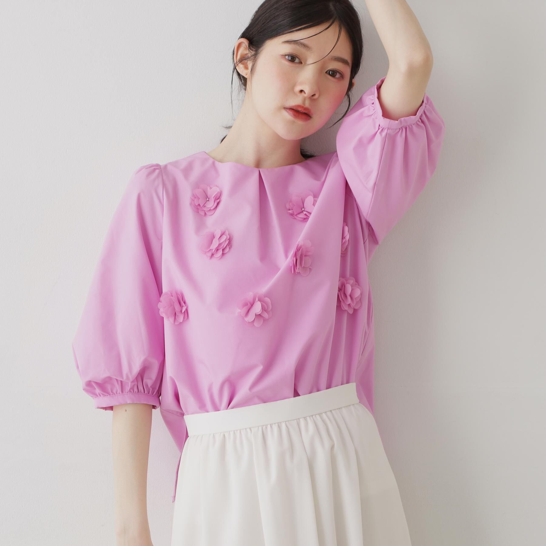 SunaUna「【接触冷感】フラワーパフスリーブブラウス」|シャツ・ブラウス|