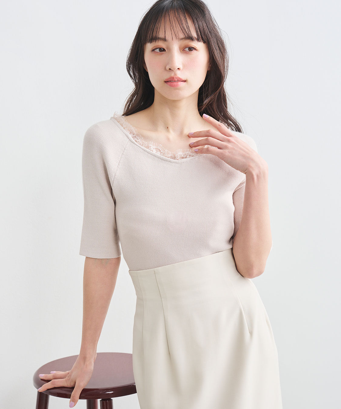 COCO DEAL「ネックレースニット」|ニット・セーター|グレージュ