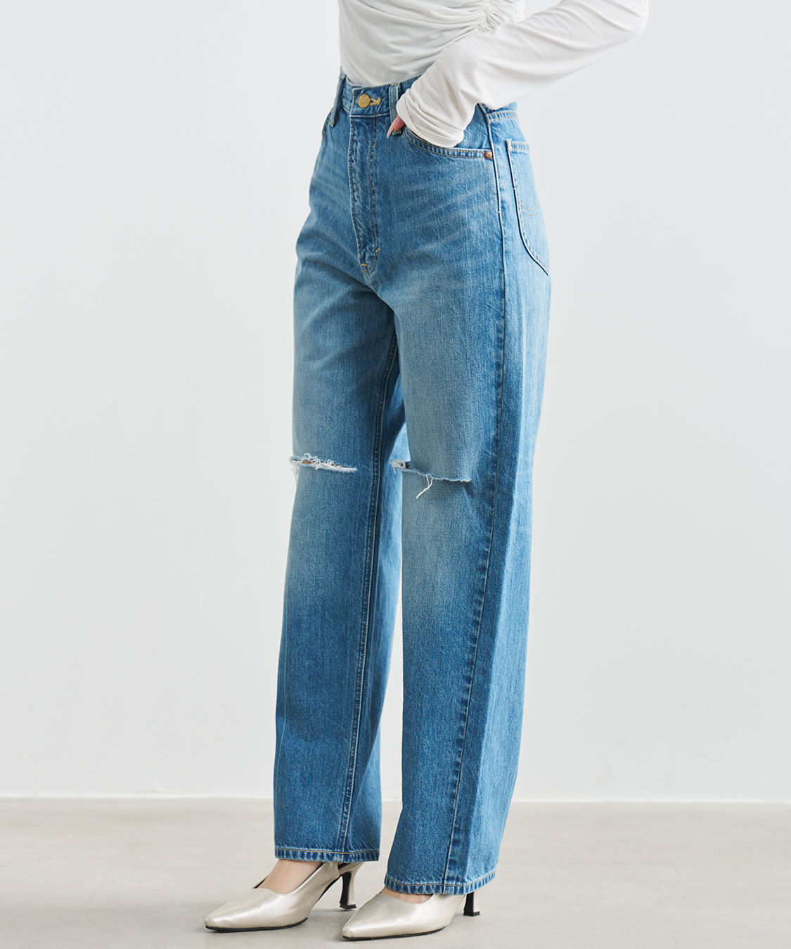 COCO DEAL「《COCO DEAL/Lee》ニースリットストレートデニムパンツ」|デニム|