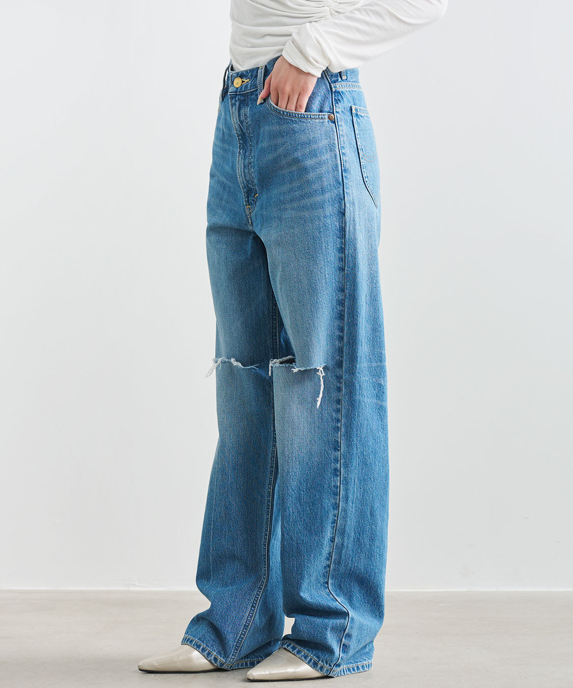 COCO DEAL「《COCO DEAL/Lee》ニースリットストレートデニムパンツ」|デニム|