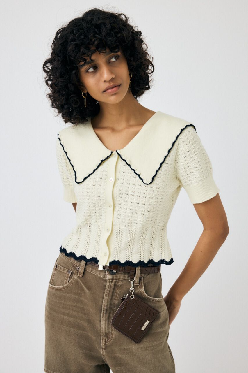 MOUSSY「KNIT LACEWORK COLLAR カーディガン」|ニット・セーター|