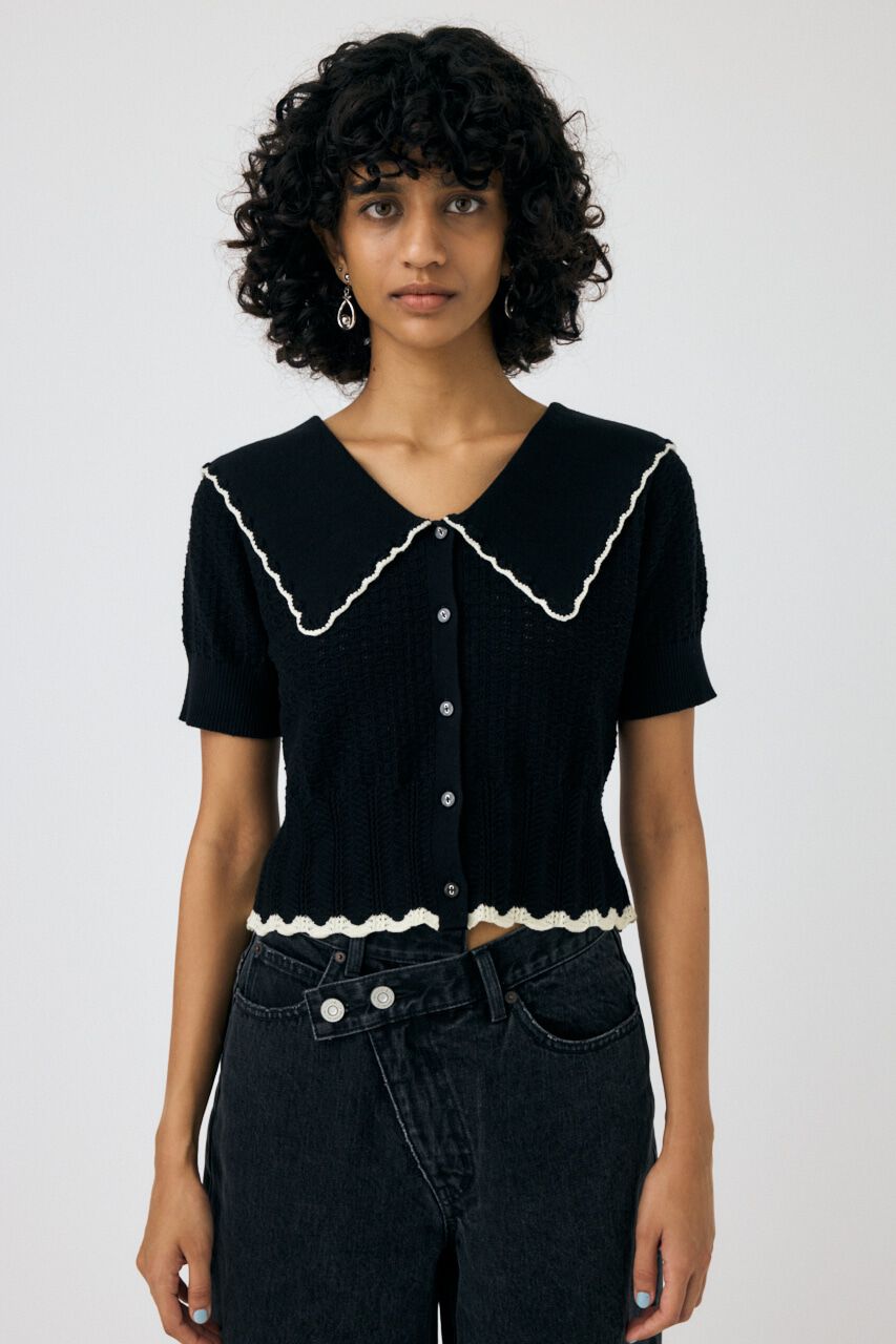 MOUSSY「KNIT LACEWORK COLLAR カーディガン」|ニット・セーター|