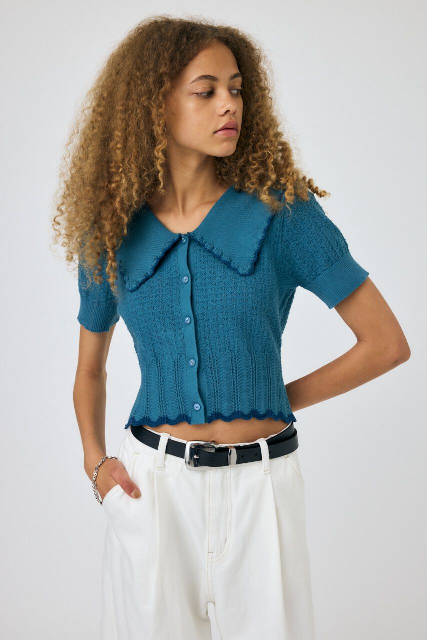 MOUSSY「KNIT LACEWORK COLLAR カーディガン」|ニット・セーター|