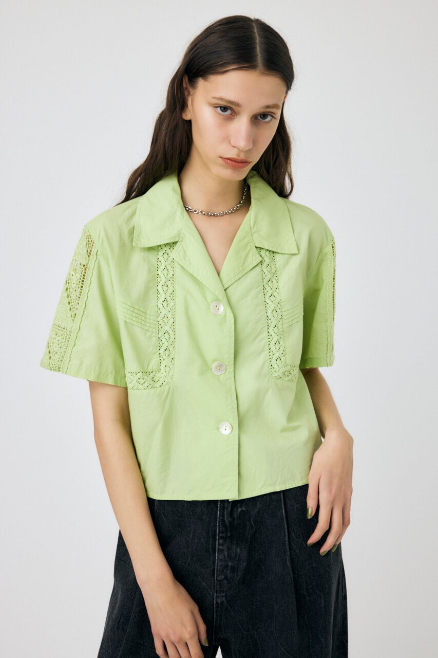 MOUSSY「CROCHET COMBI シャツ」|シャツ・ブラウス|L/GRN1