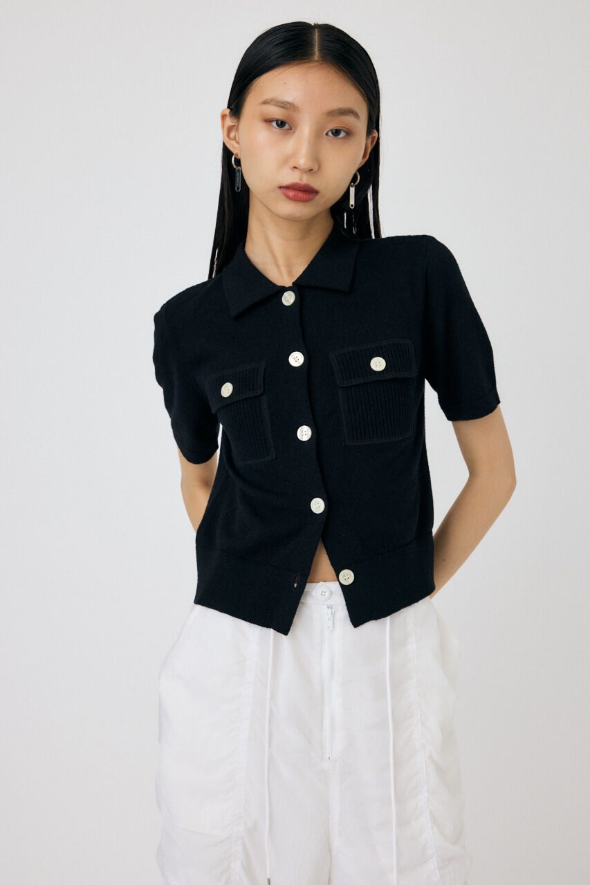 MOUSSY「OVERLOCK POCKET ニットシャツ」|ニット・セーター|BLK