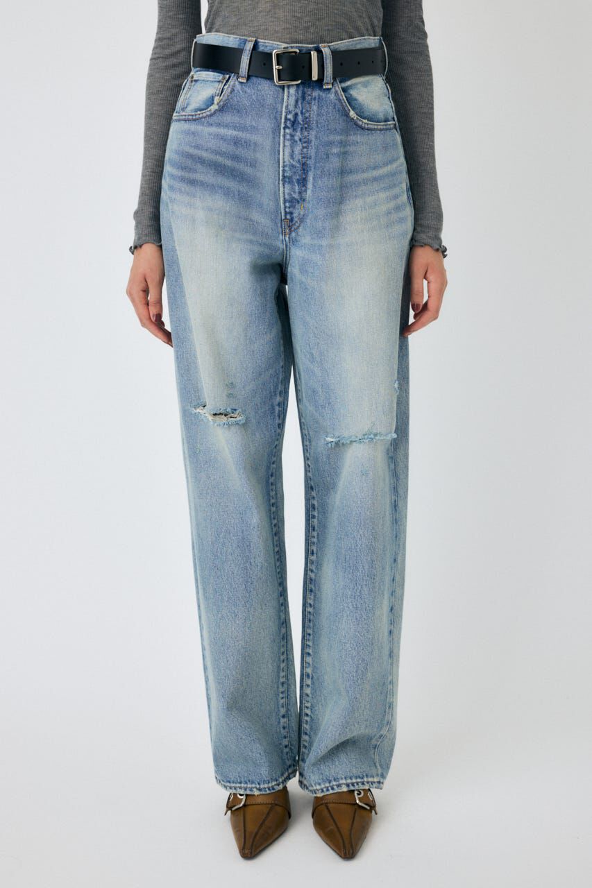 MOUSSY「HW CRASH LOOSE STRAIGHT」|デニム|BLU