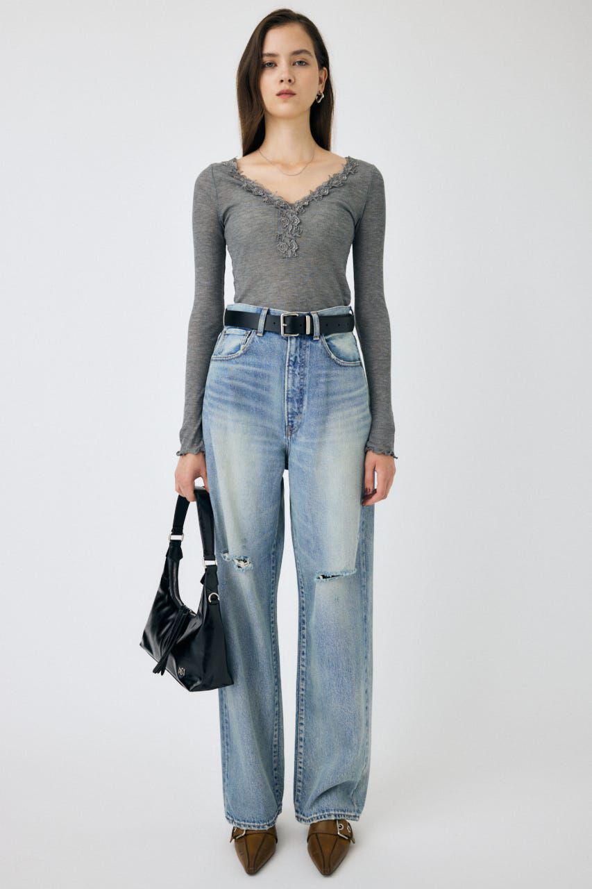 MOUSSY「HW CRASH LOOSE STRAIGHT」|デニム|
