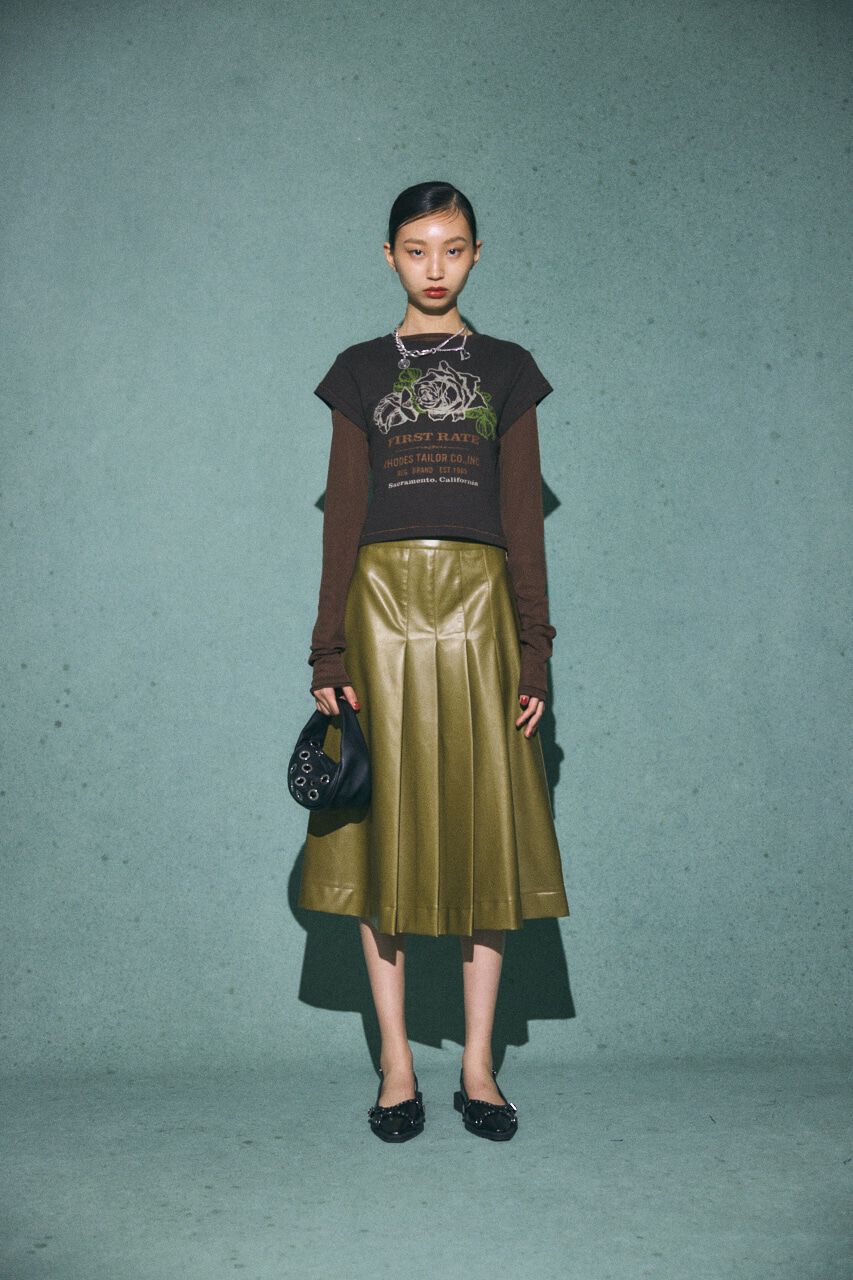 MOUSSY「F/LEATHER TUCKED ミディスカート」|スカート|