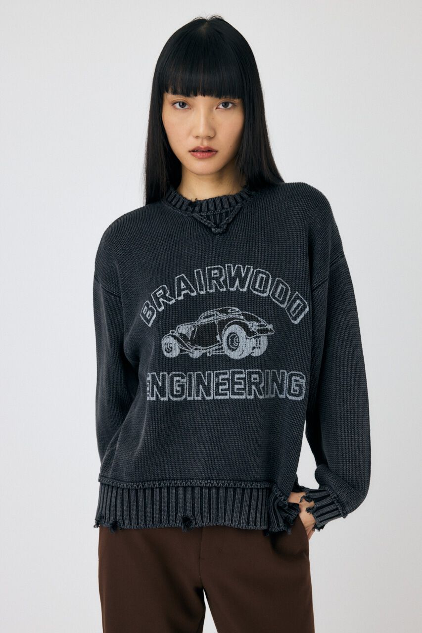 MOUSSY「VINTAGE LIKE PRINTED セーター」|ニット・セーター|L/BLK1