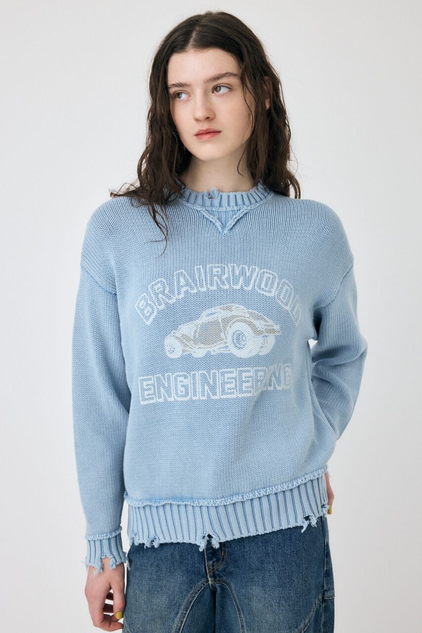 MOUSSY「VINTAGE LIKE PRINTED セーター」|ニット・セーター|L/BLU1