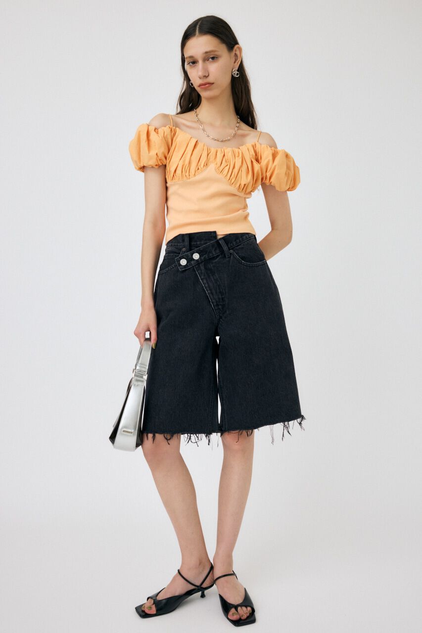 MOUSSY「CROSS WAIST ハーフパンツ」|デニム|